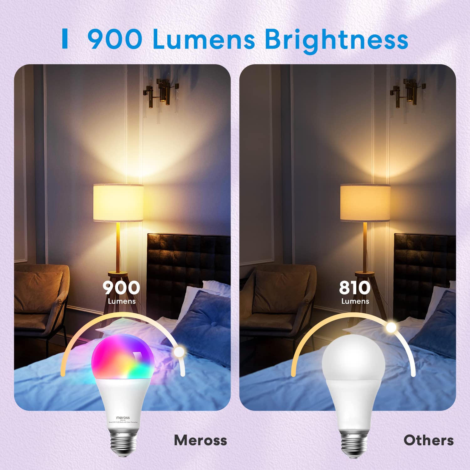 meross Smart Light Bulb 4 Pack, Dimmable RGBWW A19, 810 Lumens, WiFi Compatible with Apple HomeKit, Alexa, SmartThings, Aluminum