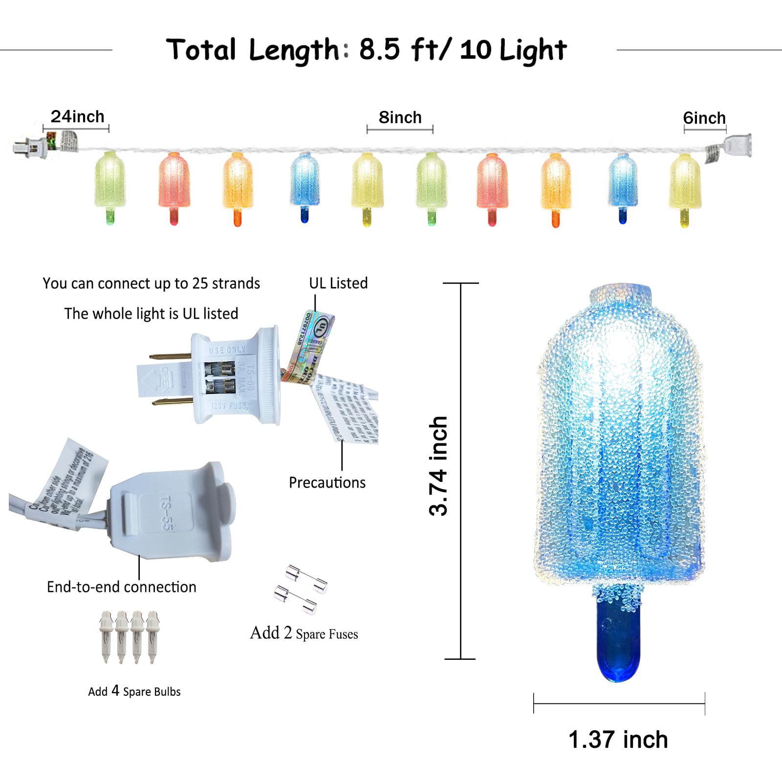 Egcol 8.5Ft Led Popsicle String Lights - Plug In Colorful Ice Cream Decorative String Lights With 10 Popsicle Lights For Indoor