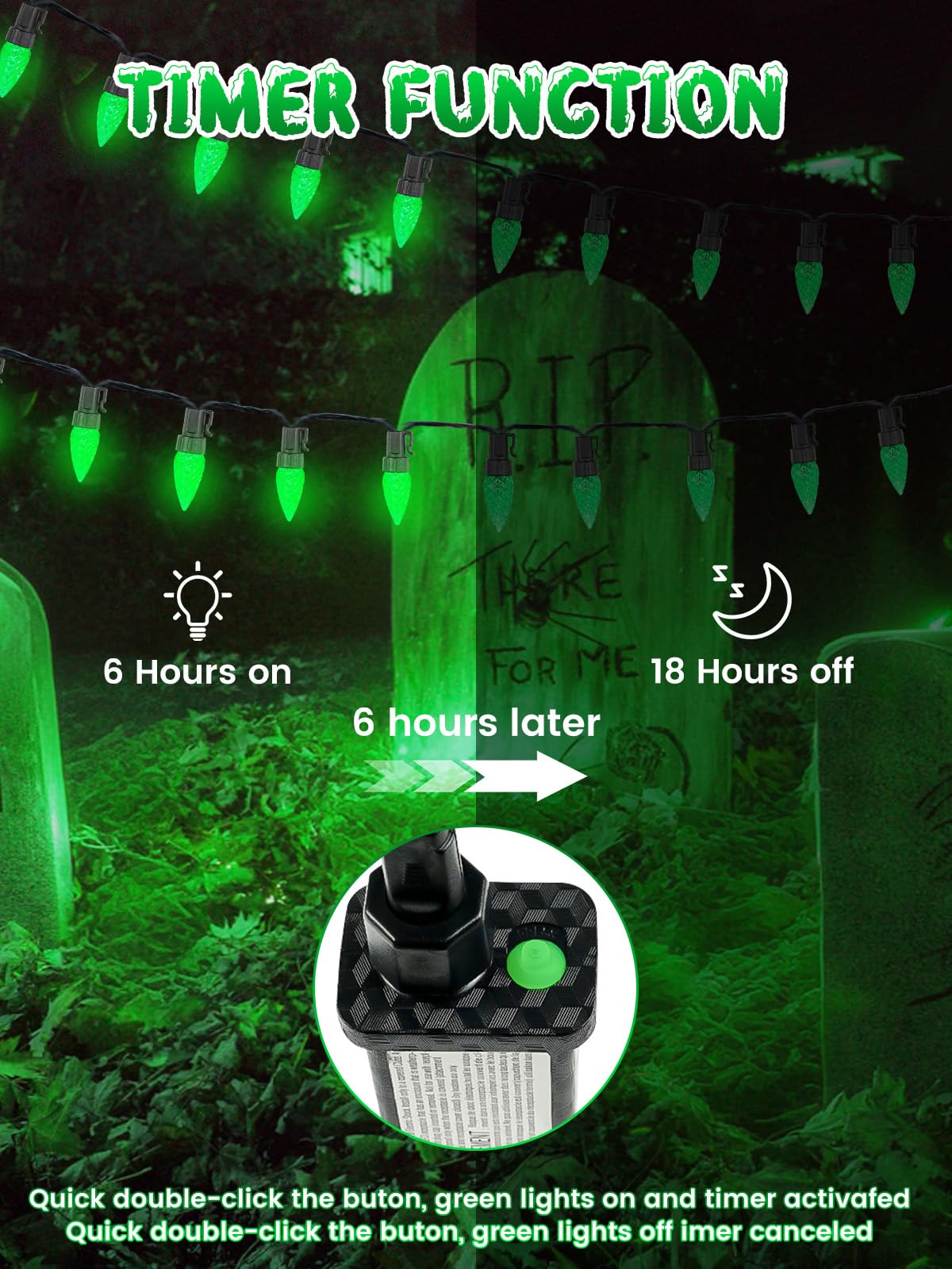 2 Pack C6 Christmas Lights Outdoor Indoor  Total 200 Led 66 Ft Connectable Christmas String Lights With Timer & 13 Modes  Waterproof Twinkle Light For Xmas Tree Yards Party Wedding Decorations (Green)