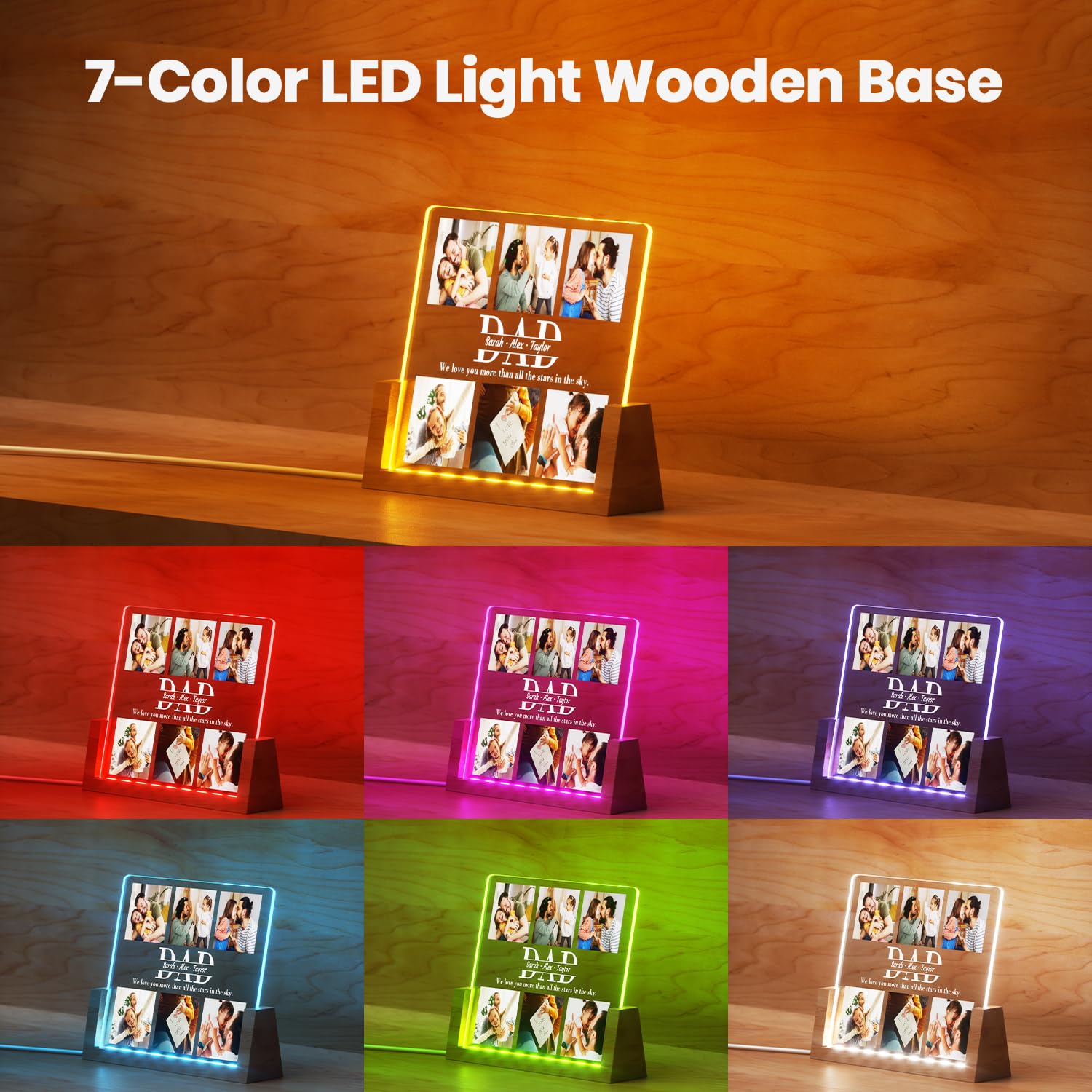 Ecavboc Personalized Fathers Day Gifts For Dad, Custom Acrylic Plaque With Led Night Light, Fathers Day Birthday Christmas Gifts
