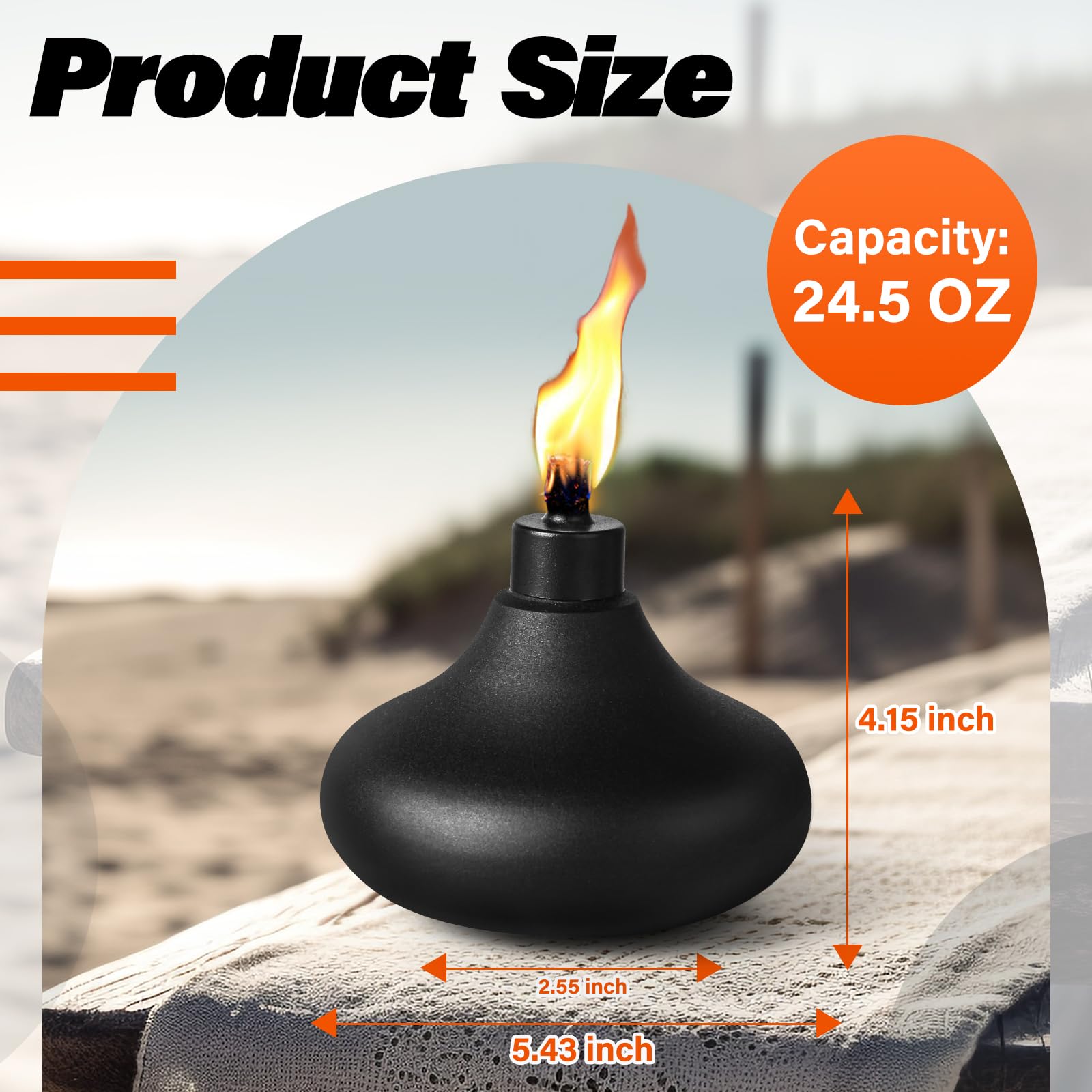 Fan-Torches 6 Pack Citronella Metal Table Top Torches - Refillable Outdoor Lanterns For Patio & Garden