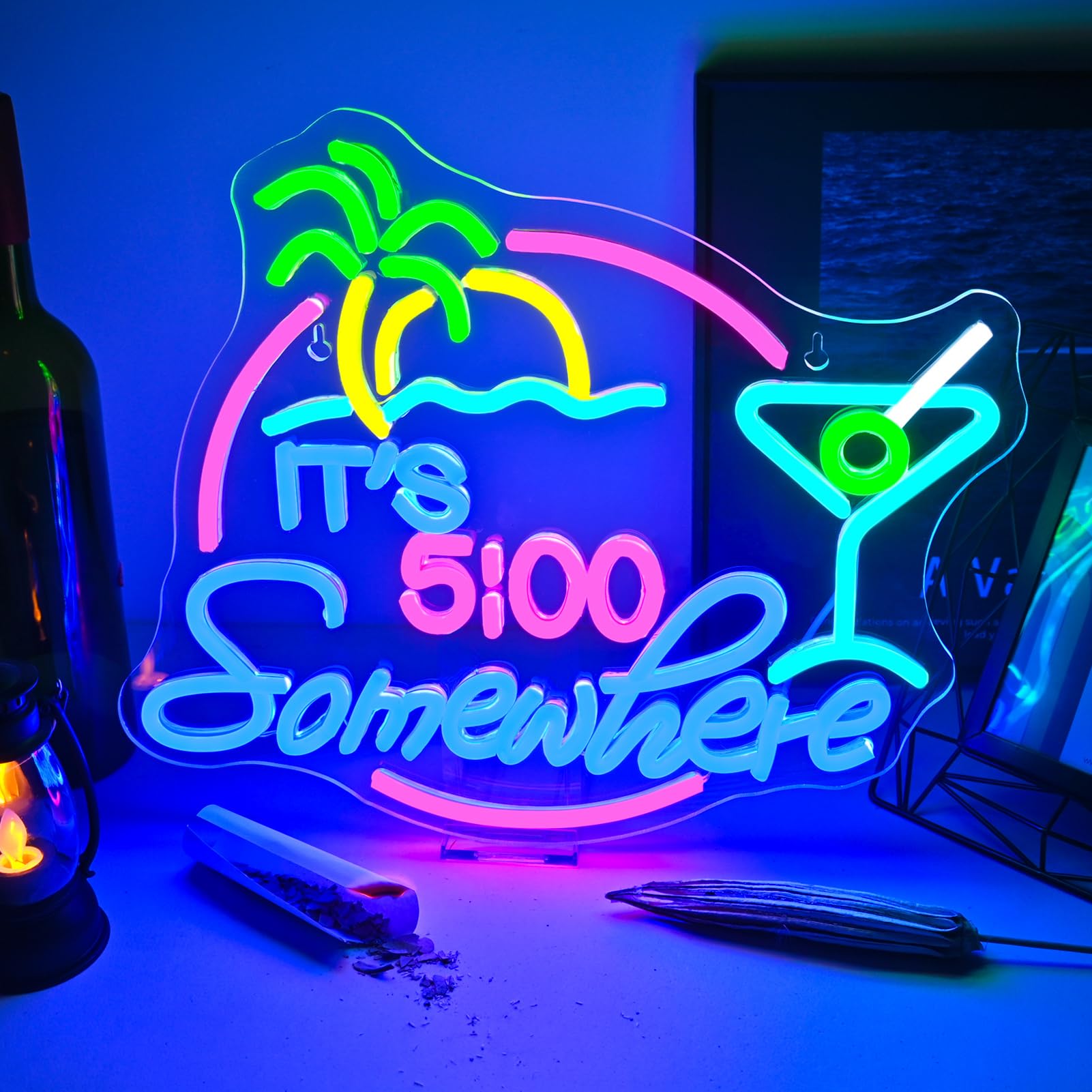 Wanxing Neon Sign, USB Powered LED Wall Decor, Dimmable, 12.99 x 12.6 inches, Colorful-Somewhere, for Home, Party, Man Cave