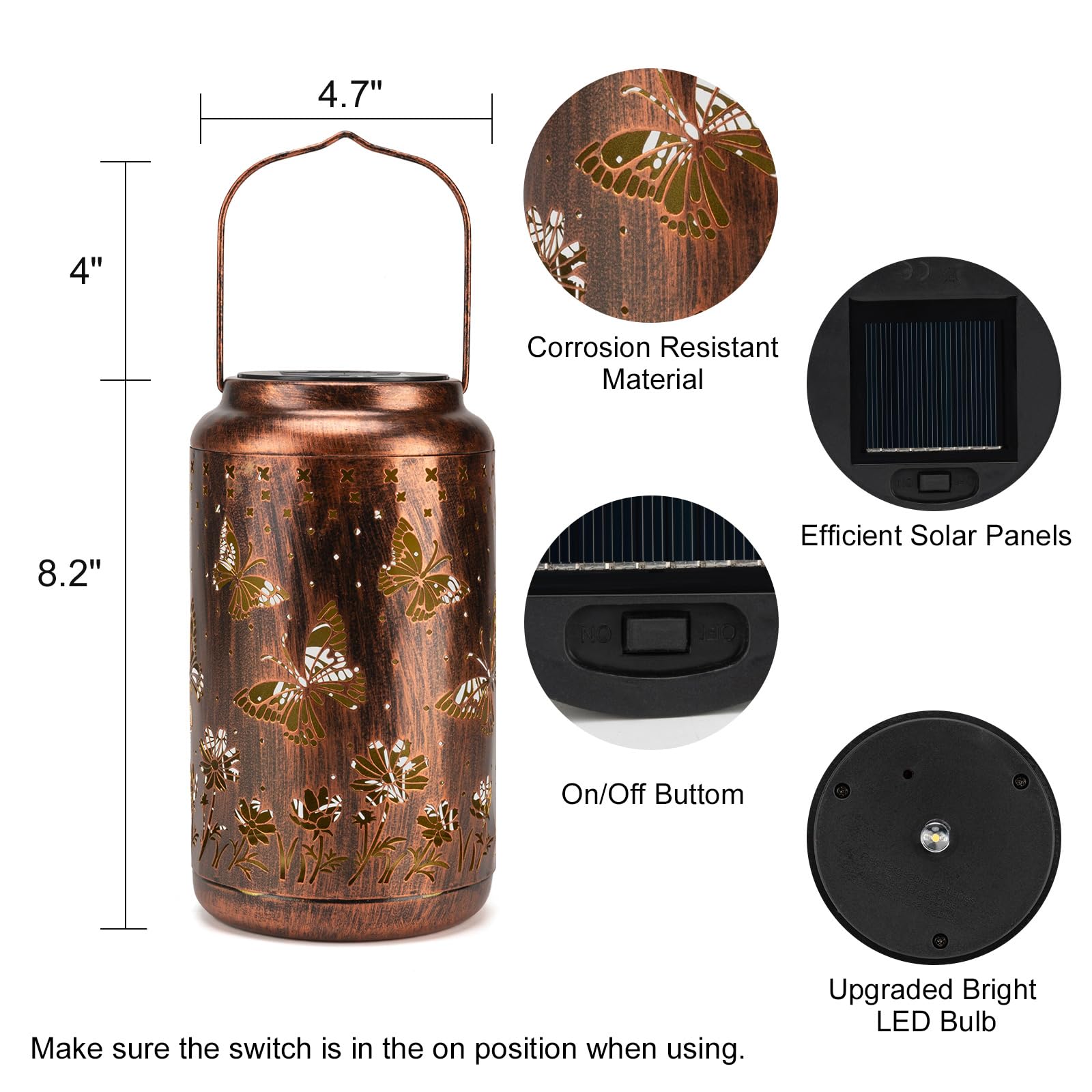 Pearlstar Butterfly Lantern Outdoor Solar Hanging Lantern Lights Decorative Solar Light Waterproof For Table Patio Yard Garden L