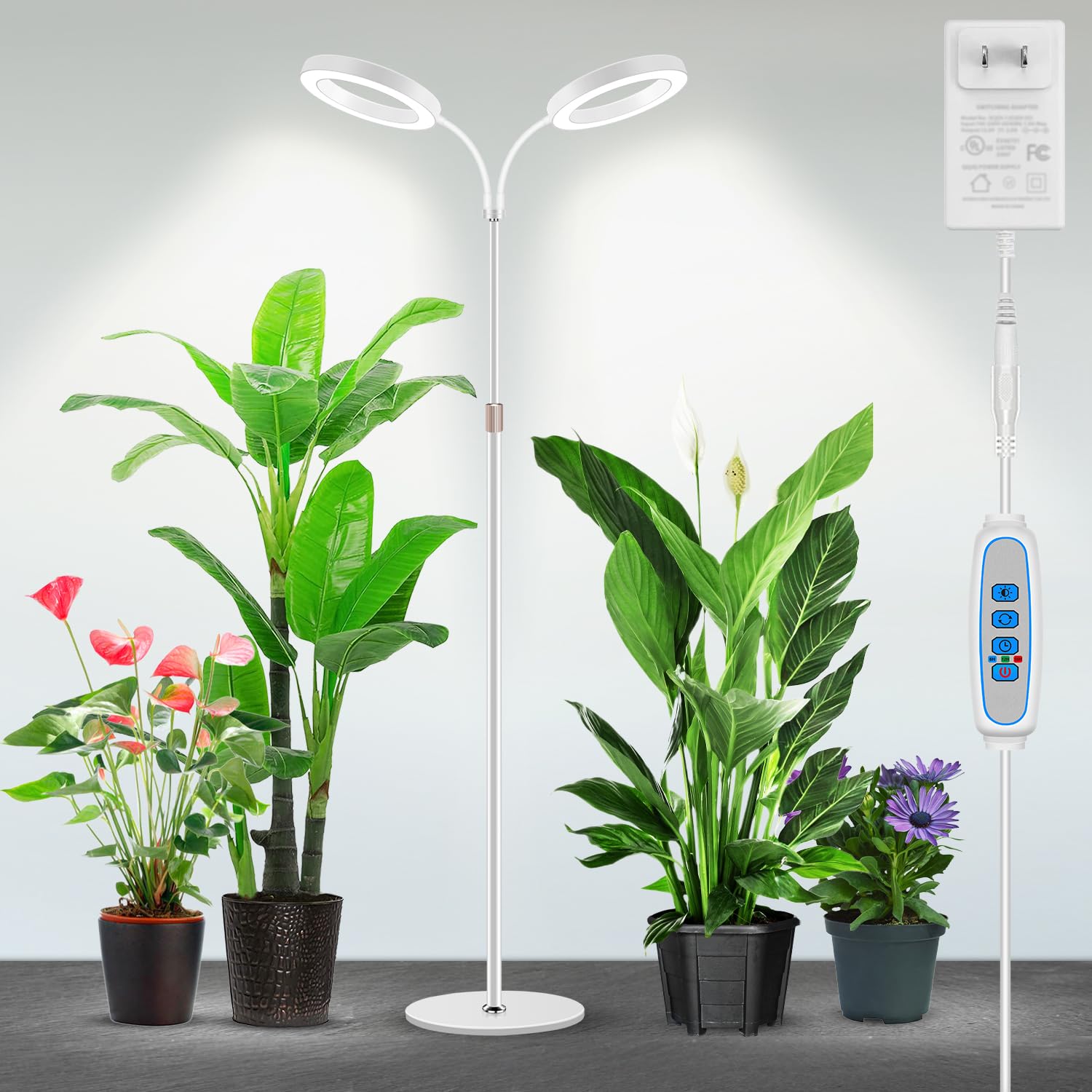 Garpsen Grow Lights For Indoor Plants  Dual-Head Full Spectrum Led Plant Light With Stand  3 Color Modes Grow Lamp With Timer 6/12/16H  5 Dimmable Levels  168 Leds And 67Height Adjustable(White)