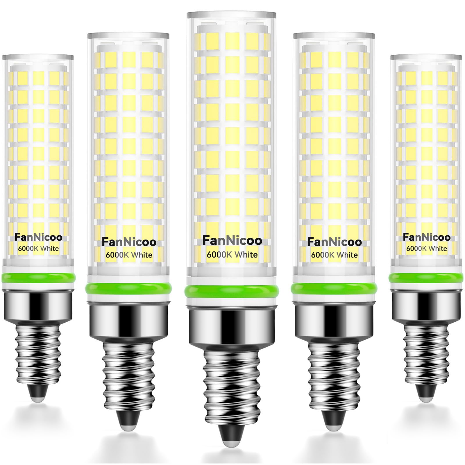 Fannicoo E12 Led Bulb 100W Equivalent 1200Lm 6000K Led Candelabra Bulbs Cool Daylight White 10W T6 C7 Candle Light Bulbs For Ceiling Fan Pendant Lighting Salt Lamp Non-Dimmable(5Pack)