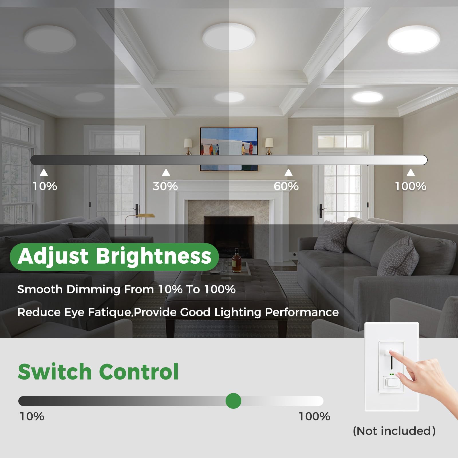 zemty 7 Inch White LED Ceiling Light Fixture, 15W 1500LM Adjustable Flush Mount, 6-Pack, Model CL54DA-6-WT