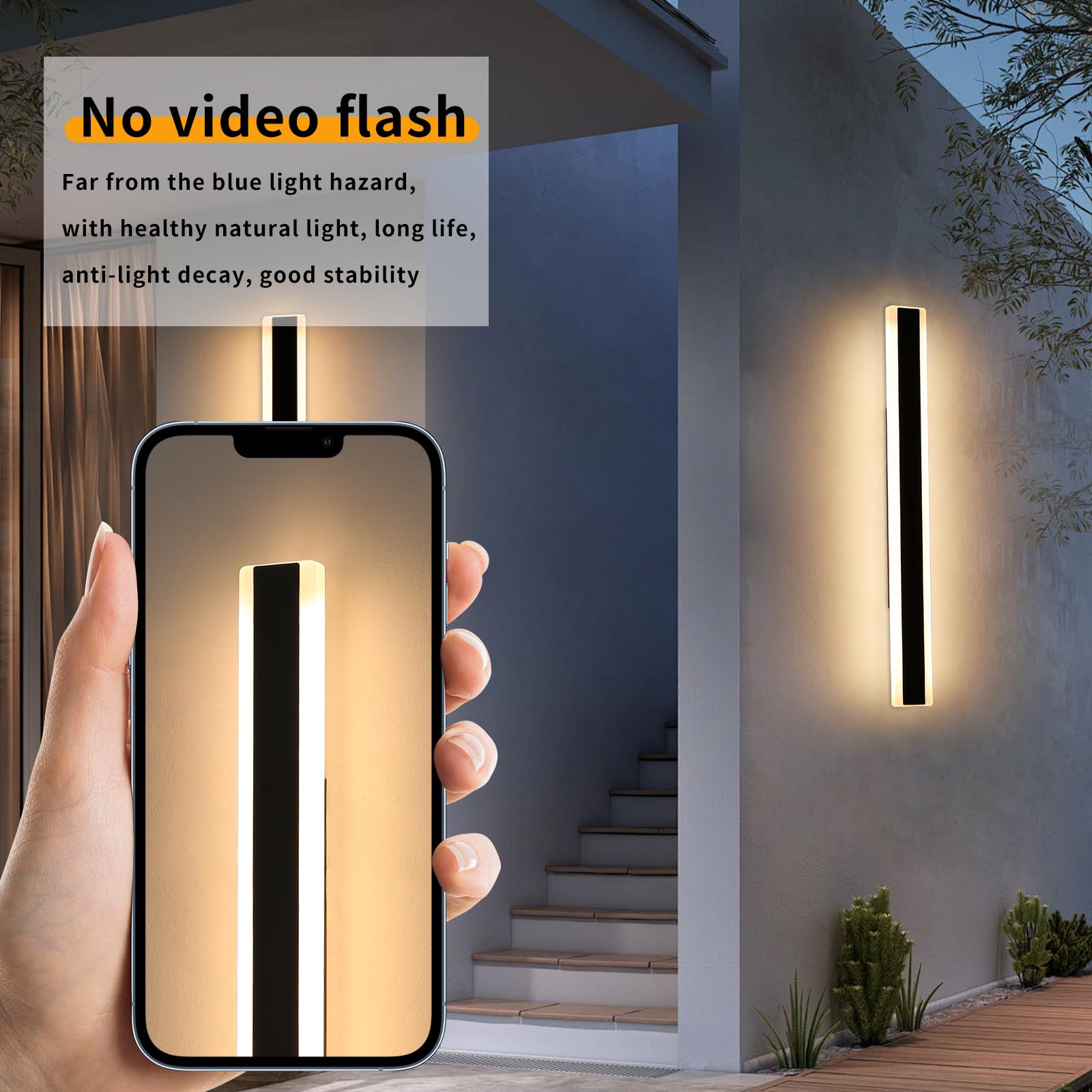 Mikeru 39inch Dimmable Outdoor Wall Light Fixtures, LED Porch Light, Model FTBD-2, Acrylic, 3000-6000K, 2-Pack