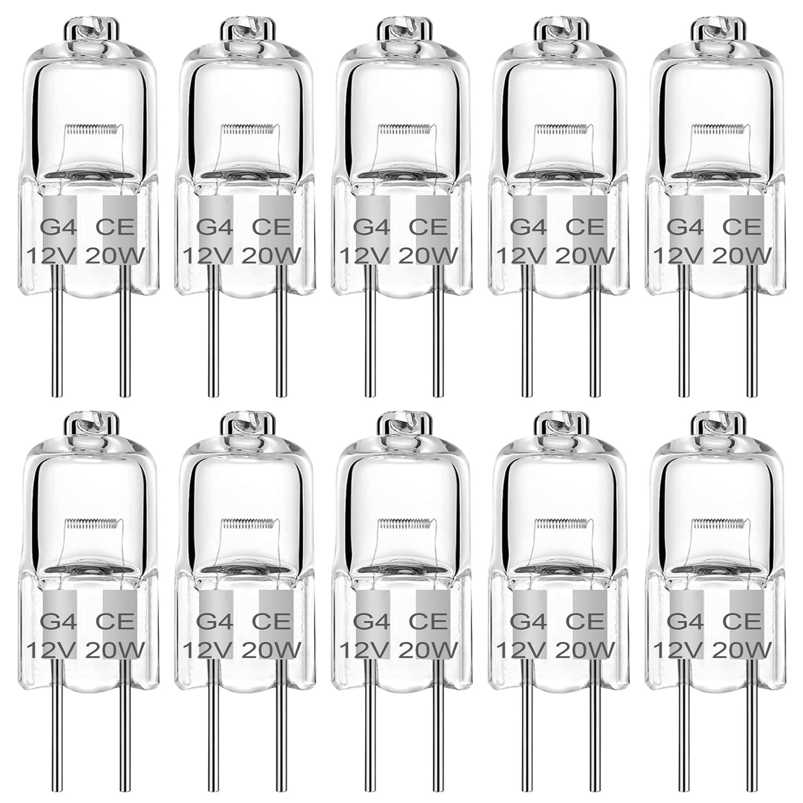 G4 Halogen Light Bulbs 20W 12V Clear Capsule Halogen Light Bulb 2 Pin Warm White 2700K Dimmable, Bi-Pin G4 Base For Landscape Li