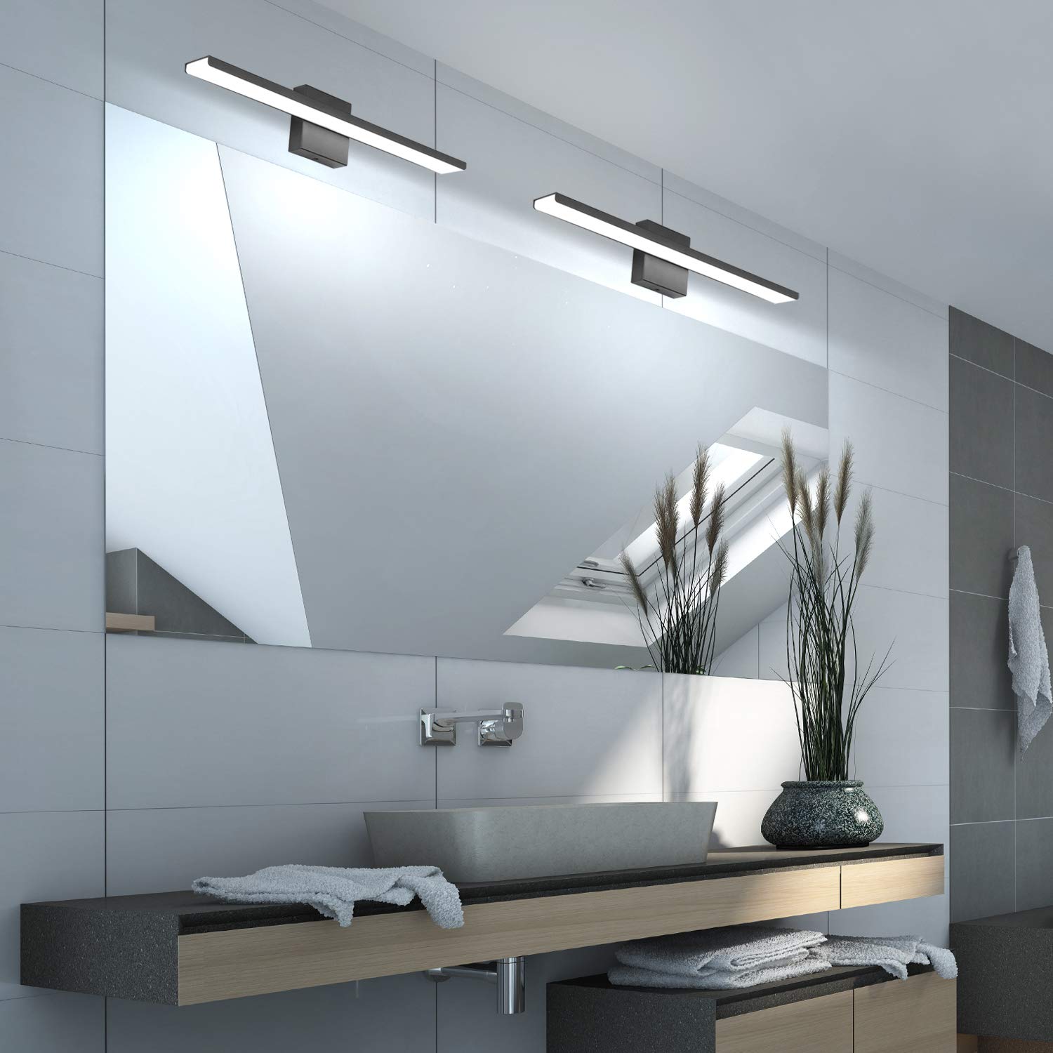 JUSHENG Black Bathroom Vanity Light 24W 6000K LED Wall Sconce 24in  Long Aluminum Model 6330