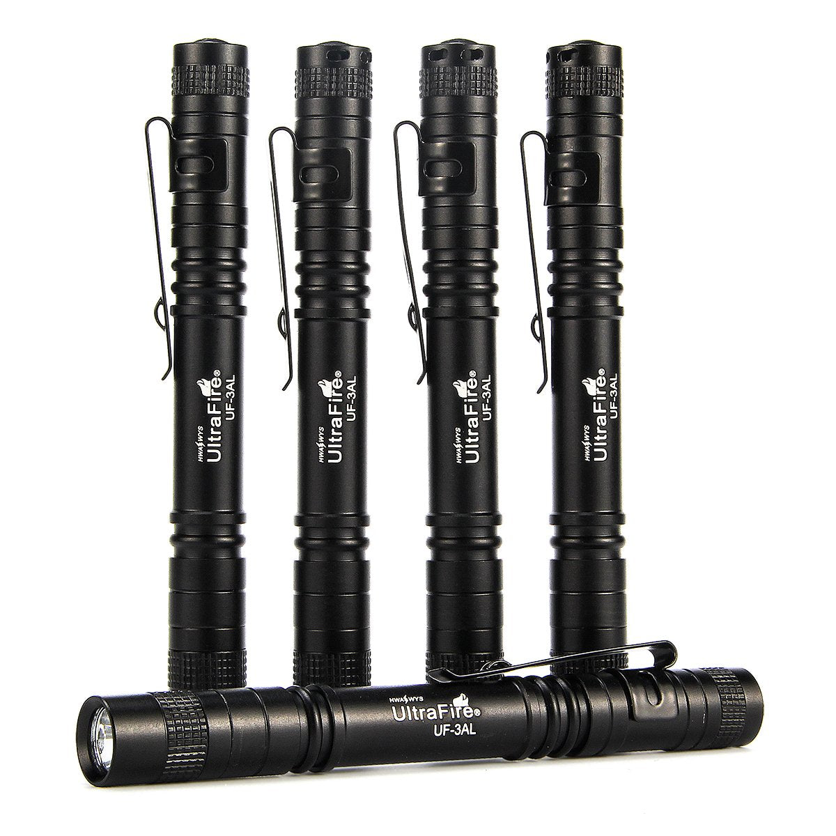 ULTRAFIRE Pocket-Sized Flashlight UF-3AL, 80 Lumens, Black, Aluminum, 5 Pack
