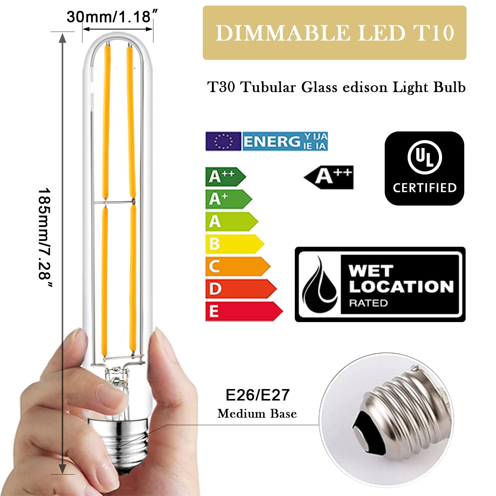 Novelux 7.3&quot; E26 Led Bulb 60W Dimmable 2700K Soft White Edison Bulbs