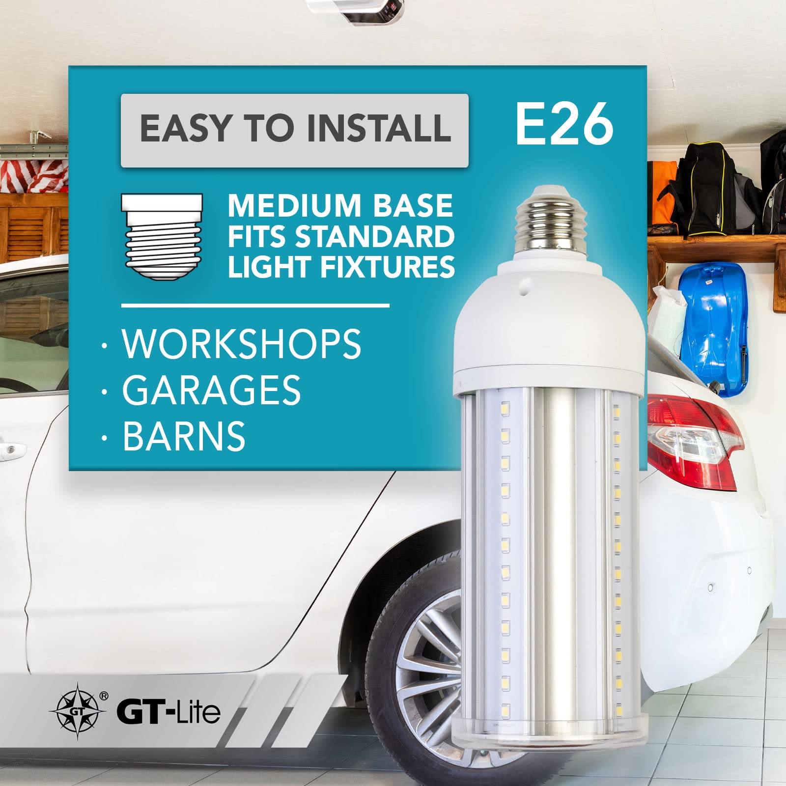Gt-Lite 25W Led Corn Cob Bulb, 2500 Lumen, Daylight 5000K, E26 Base