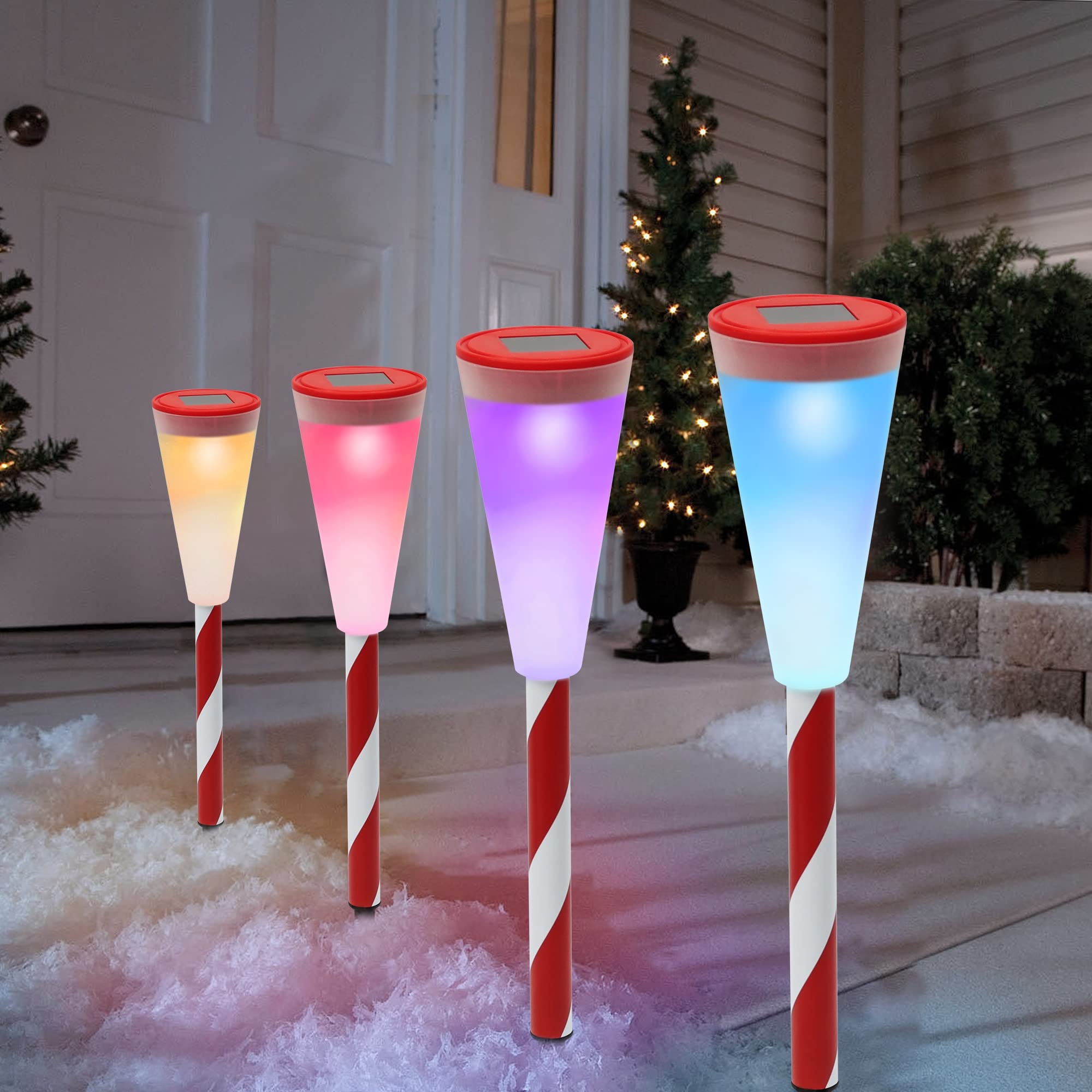 Dynaming 10 Pack Solar Garden Lights, Solar Powered Outdoor Color Changing Christmas Pathway Markers, Waterproof & Auto On/Off C