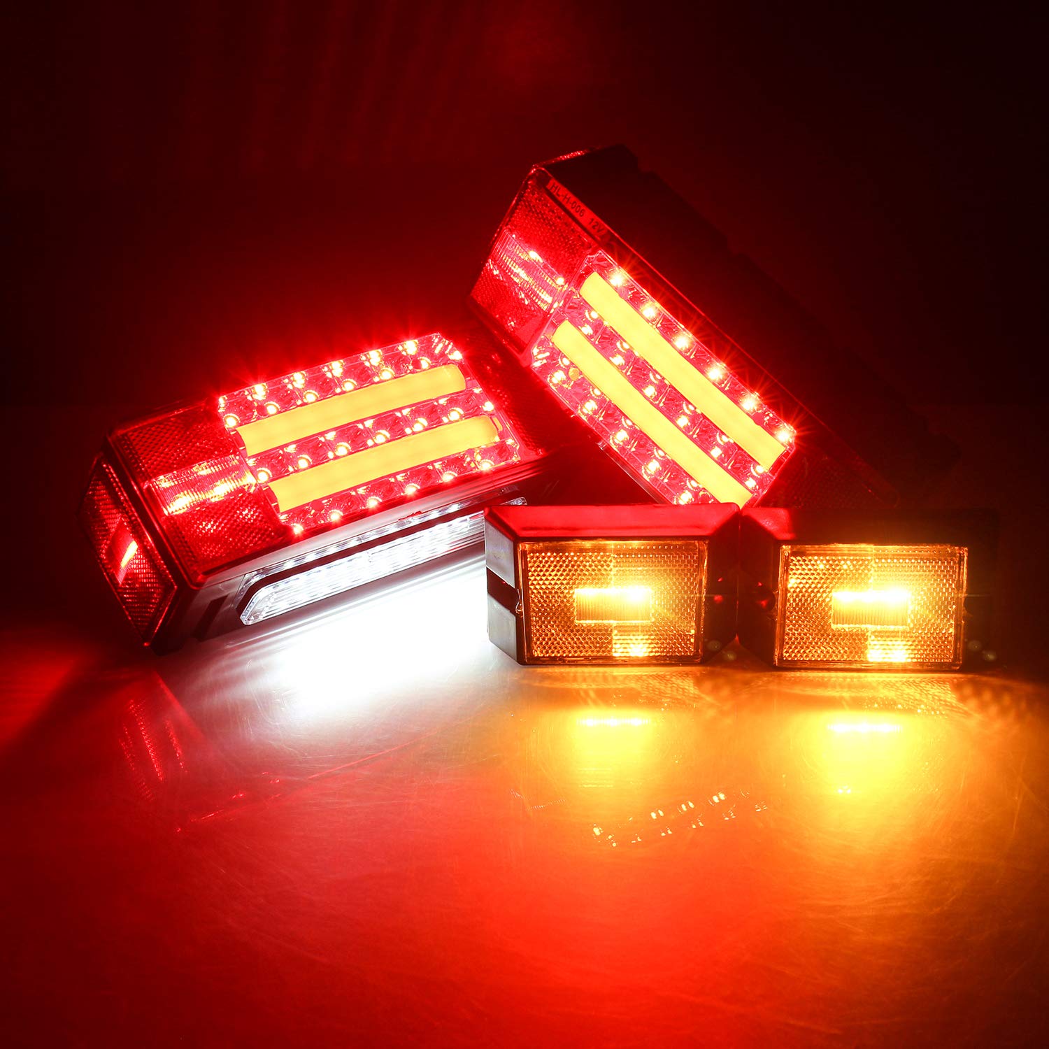 LINKITOM Submersible LED Trailer Light Kit - Bright Brake Stop Turn Tail Lights for Trucks, RVs, Boats - Black - For Trailers Over 80"