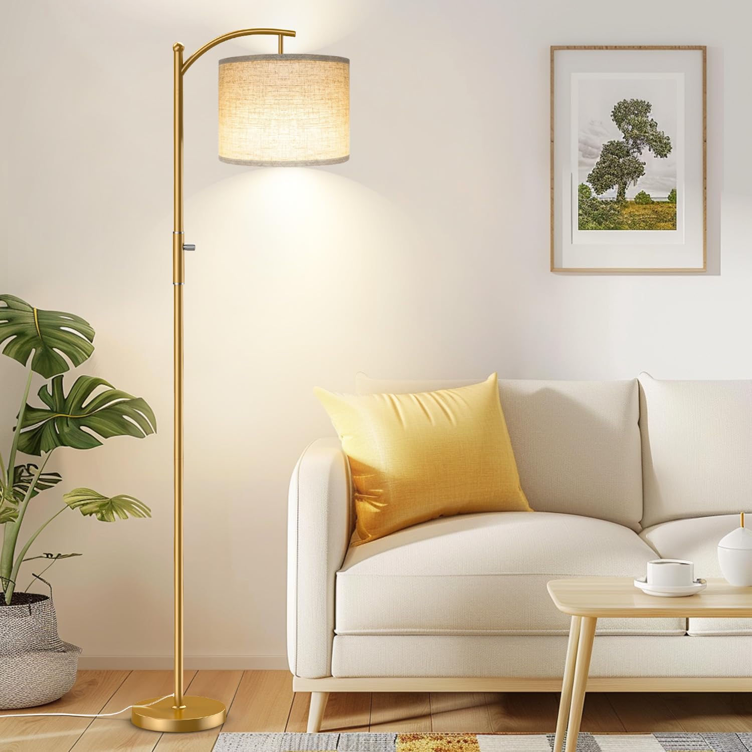 ROTTOGOON Dimmable Arc Floor Lamp, Iron, Gold, Stepless Dimming, Modern Design for Living Room, Model ROFP089AJ1