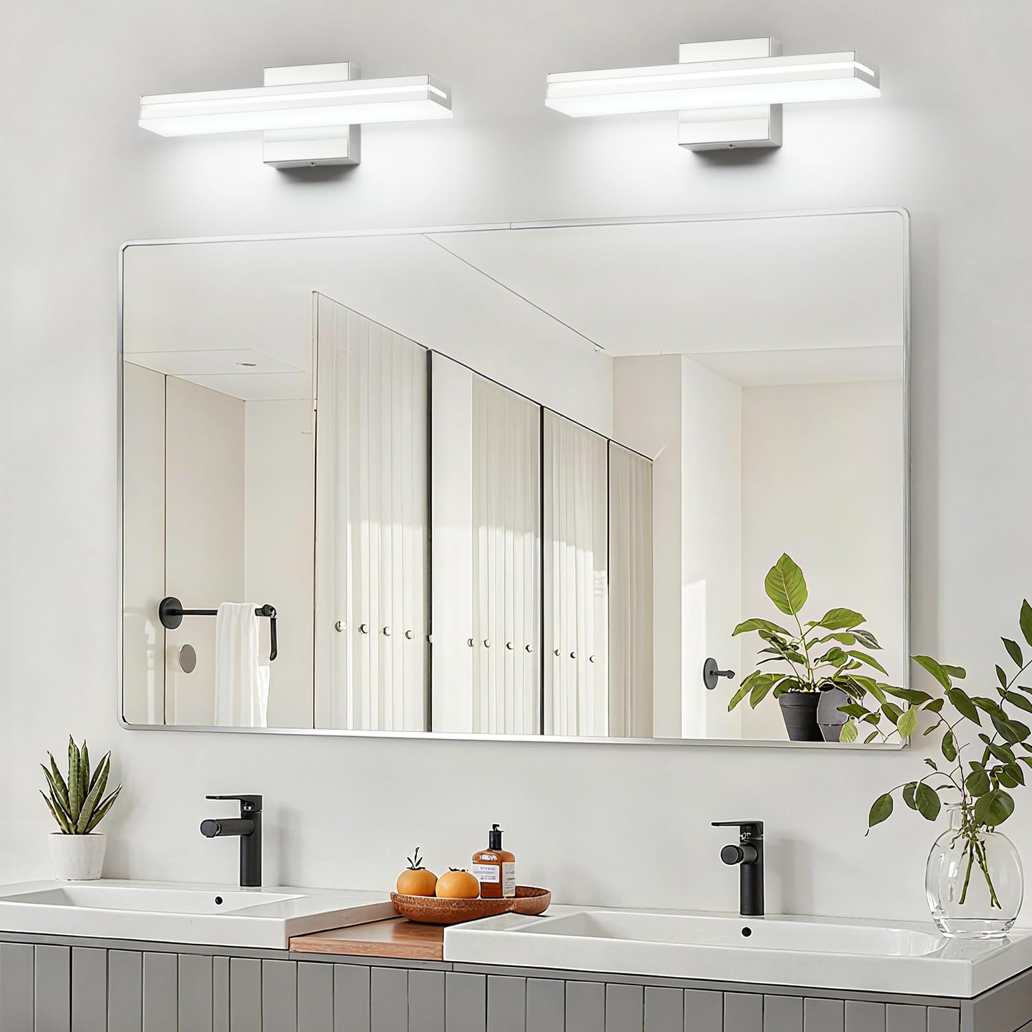 Sinerise 16-Inch Led Modern Bathroom Vanity Light Bar  Chrome Modern Acrylic Bathroom Wall Lighting Fixtures Over Mirror (Cool White 6000K)
