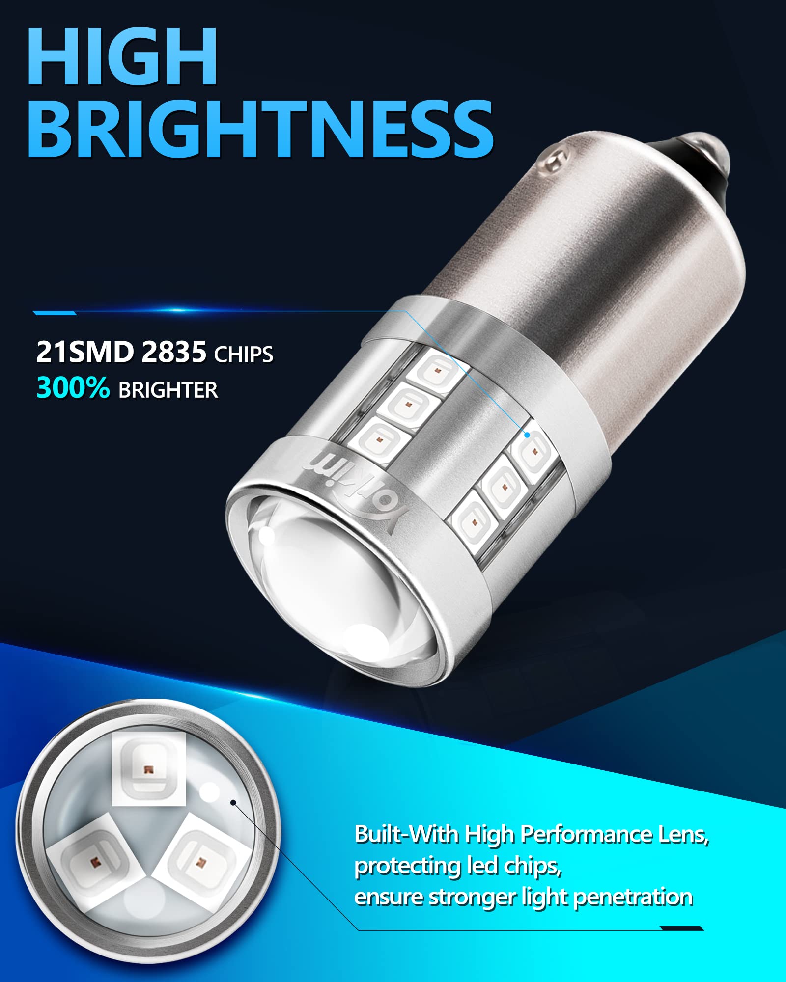 Yorkim 1156 LED Bulb Red, 3000 Lumens, BA15S P21W 7506 1156-5125, Pack of 2