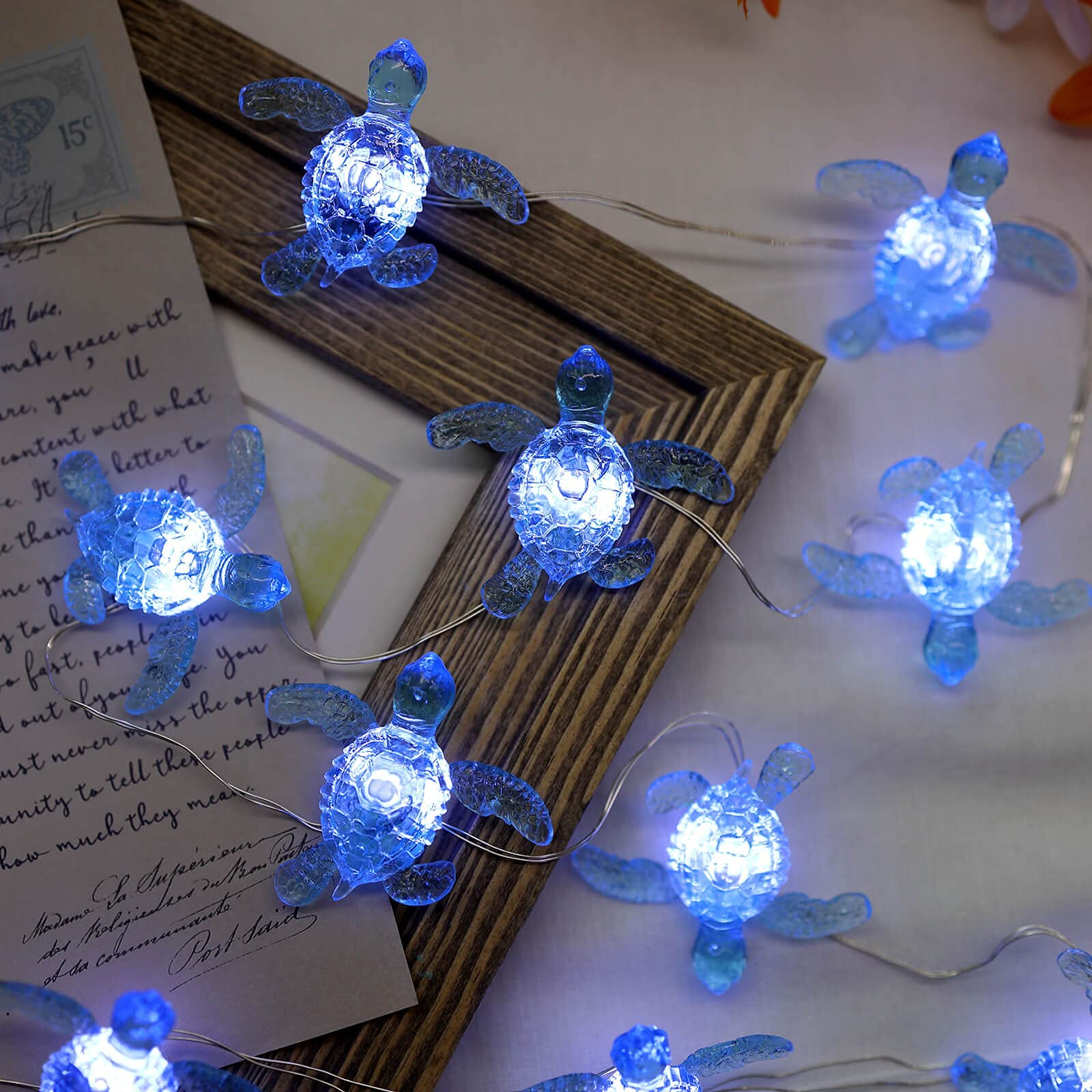 Blue Sea Turtle String Lights -Nautical Wall Décor -Fairy Lights-10Ft 30 Leds -Remote Controll-Usb Plug-In -Battery Pack - Summer Ocean Themed -Wedding- Baby Shower- Birthday Party -House Decoration