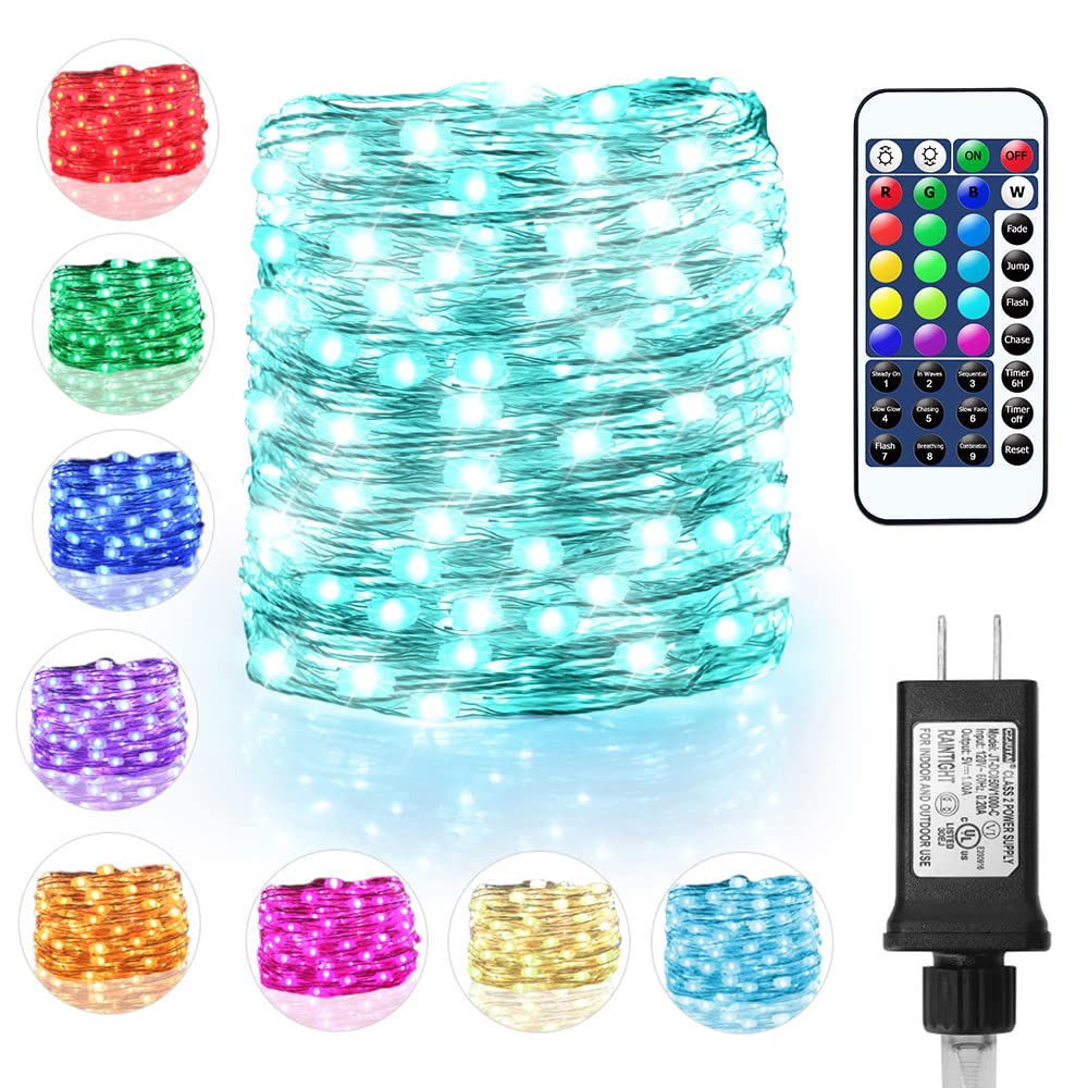 OMIKA Fairy Lights, 40ft 120 LED String Lights, 16 RGB Colors, 132 Modes, Plug-in, Silver Wires