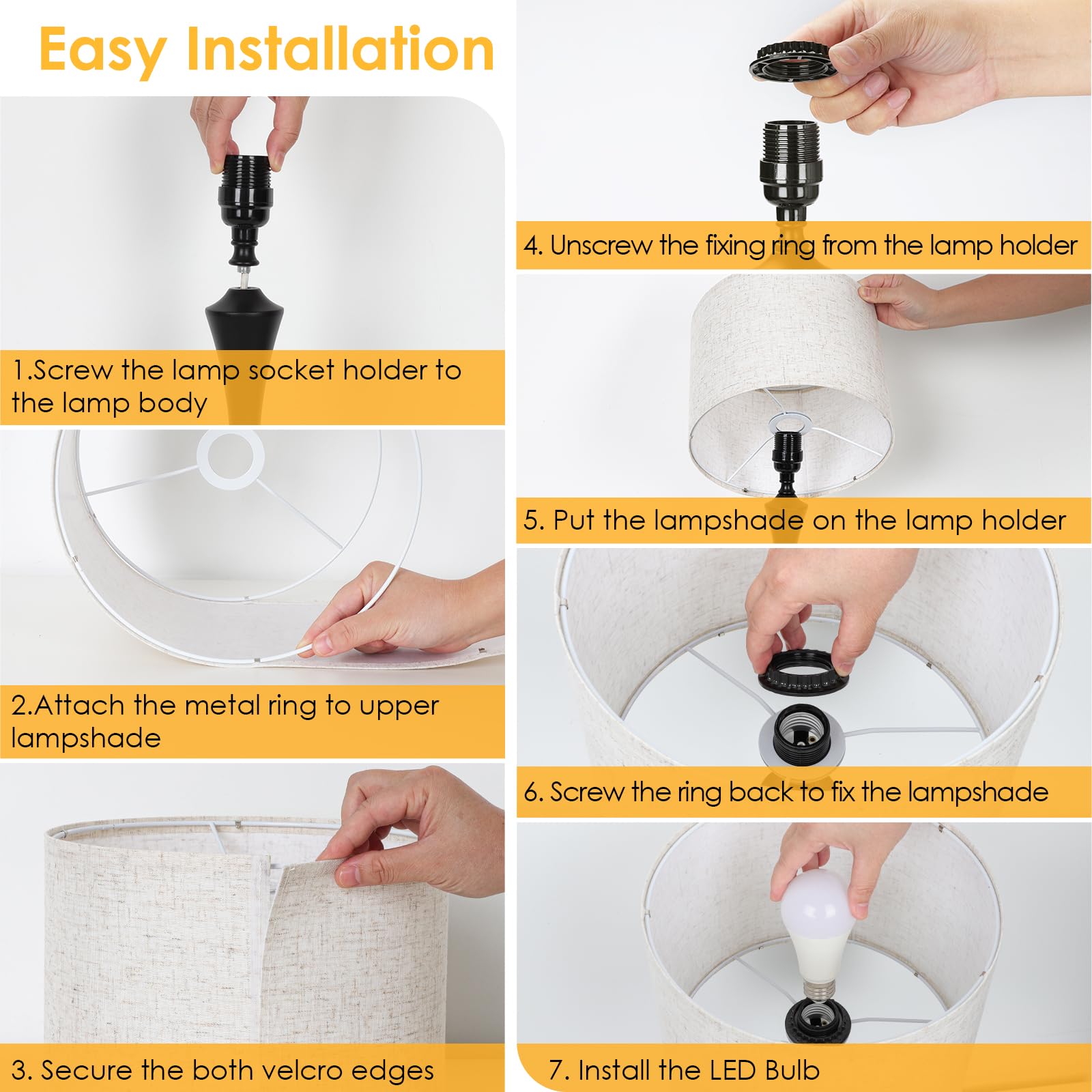 Ggoying 22    Set Of 2 Touch Control Table Lamp With Usb A+C Ports, 3-Level Dimmable Bedside Lamp With Fabric Lampshade, 3000K L