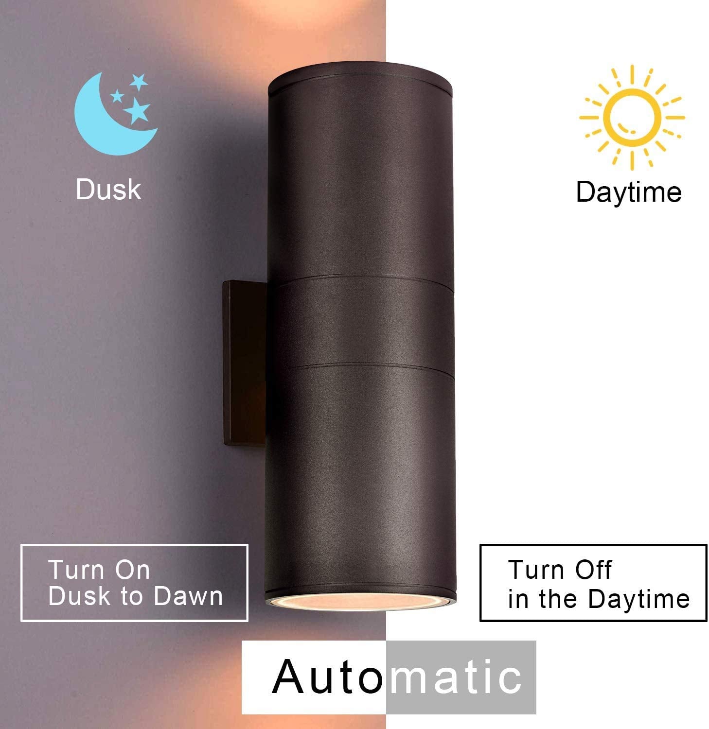 Rosykite Outdoor Wall Lights - Dusk To Dawn Modern Sconces, 2 Bulbs Included, Brown Aluminum