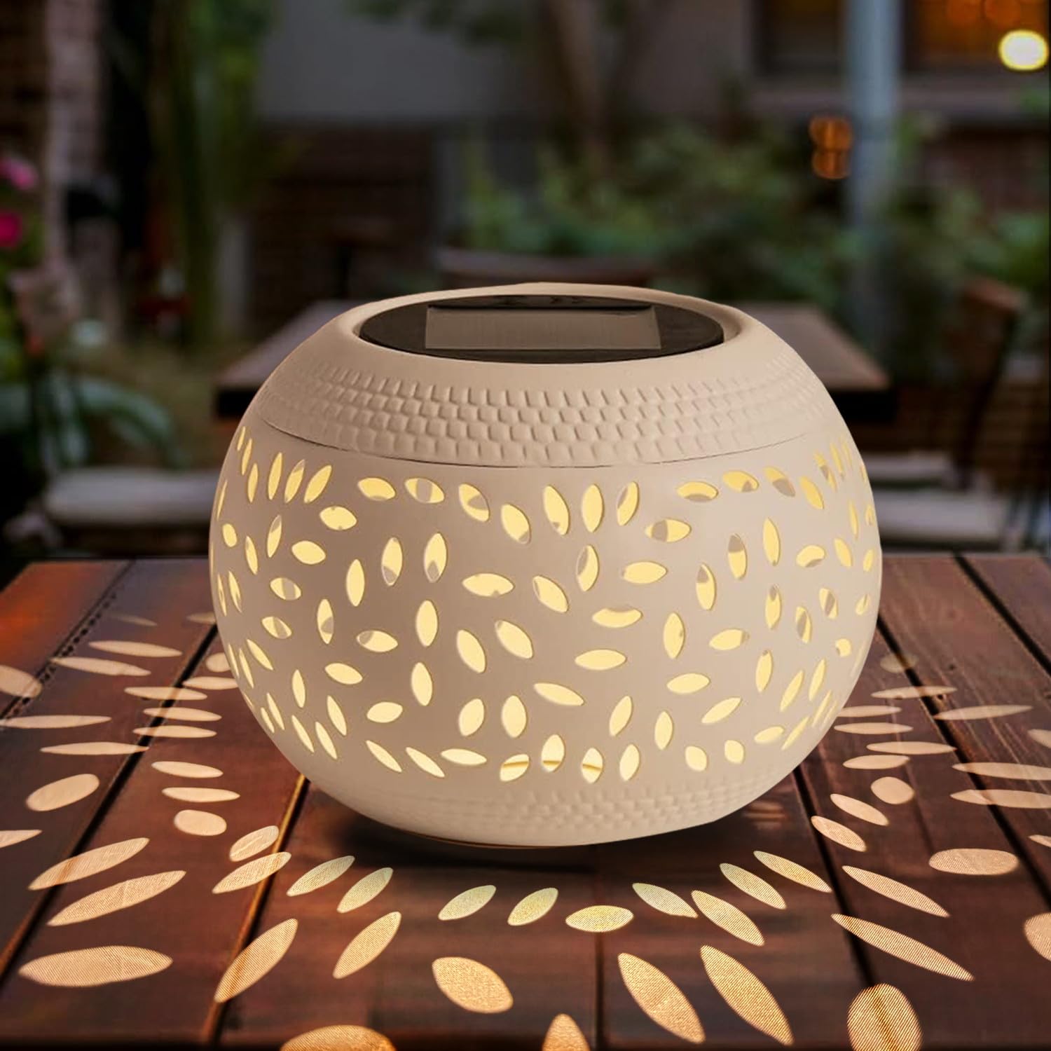 Solar Table Lanterns Outdoor Waterproof - LED Lamp White Metal Table Lights -Solar Powered Decorative Lantern for Desk Patio Gar