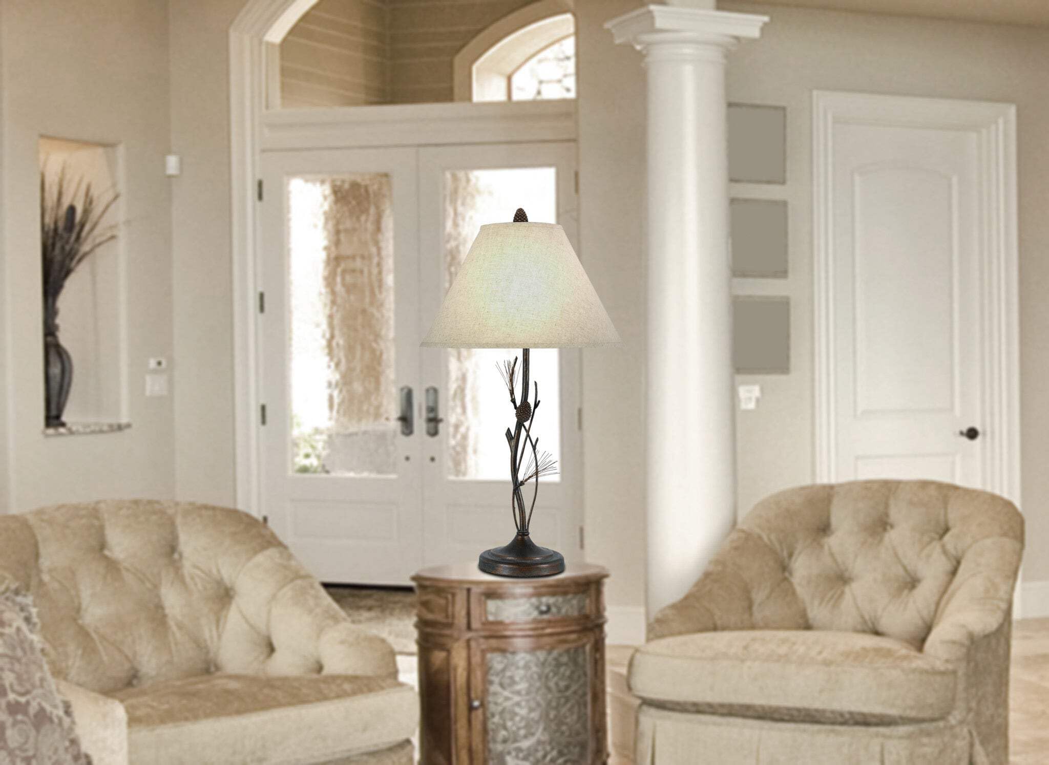 HomeRoots Metal Table Lamp with Empire Shade, 32 in., Rust & Gray