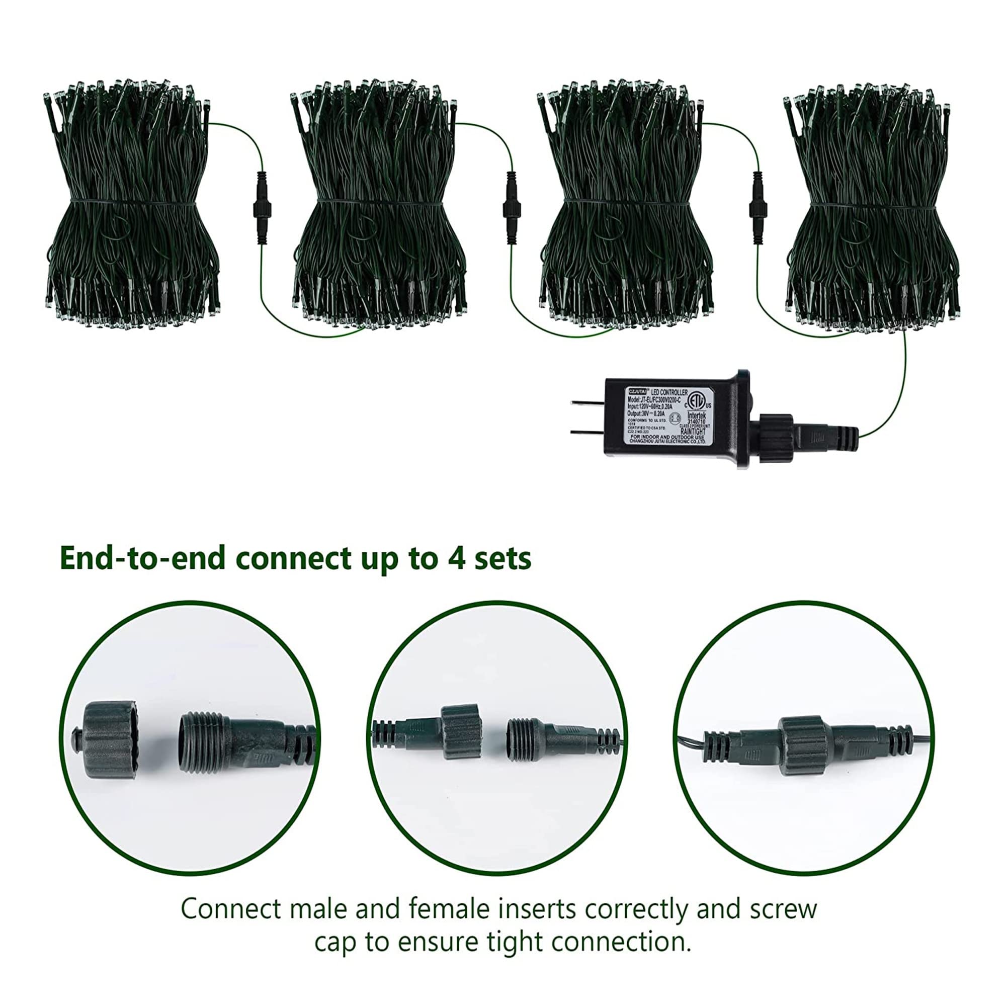 Kemooie 300 Led Christmas Lights, 99Ft Connective Green Wire Fairy Lights, Plug In 8 Lighting Modes, For Outdoor Christmas Tree