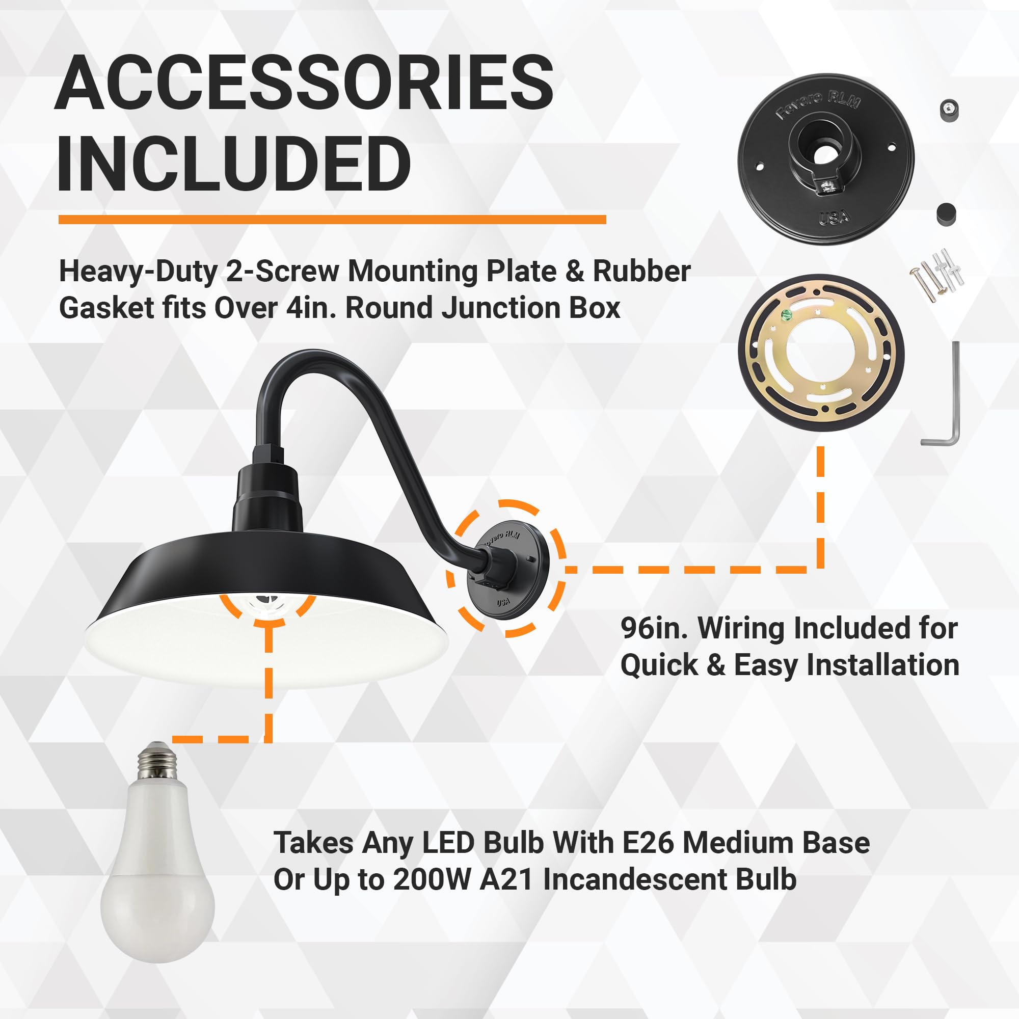 HTM LIGHTING SOLUTIONS Gooseneck Barn Light Fixture 14in Satin Black 14.5in Extension Arm UL Listed A19 LED Bulb Model SBL14-BK-SGN15