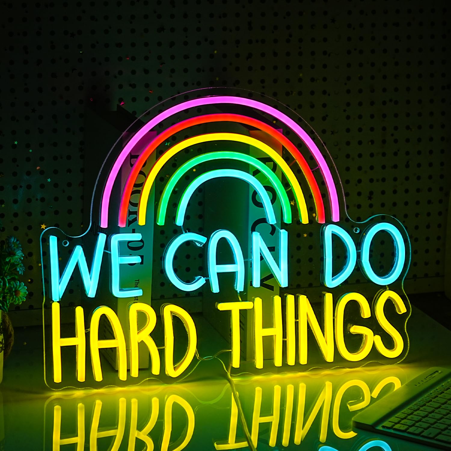 GNVETZLL We Can Do Hard Things Neon Sign - USB Powered, Dimmable LED, Multicolored, 16.3x12.4in, Perfect for Wall Decor & Parties