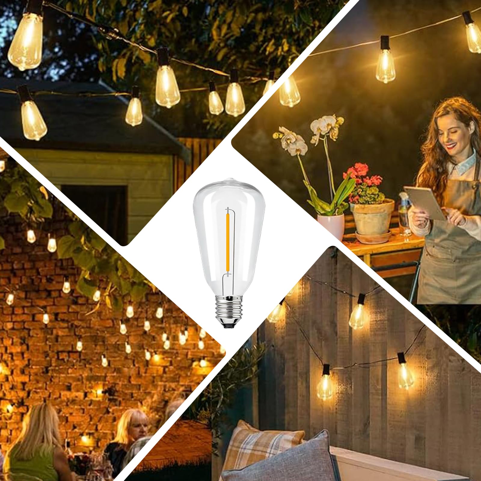 Chyparty 25 Pack St38 Led Replacement Bulbs, Shatterproof 1W (Equivalent To 5W Incandescent), E12 Base, Clear Plastic, Warm Whit