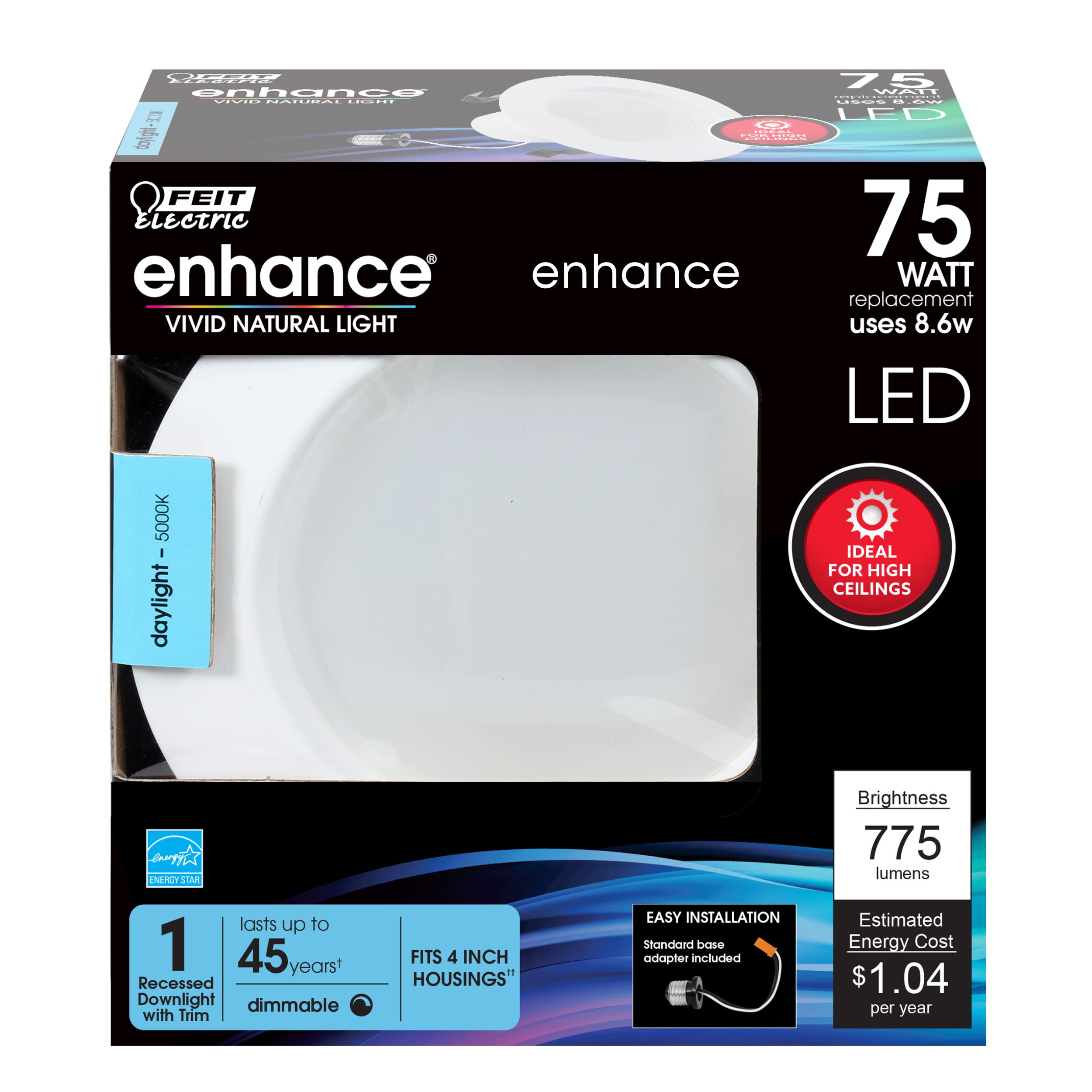 Feit Electric 4 Inch Led Recessed Lighting Retrofit Downlight - Pre-Mounted Trim - Standard Base Adapter - 5000K Daylight - Dimm