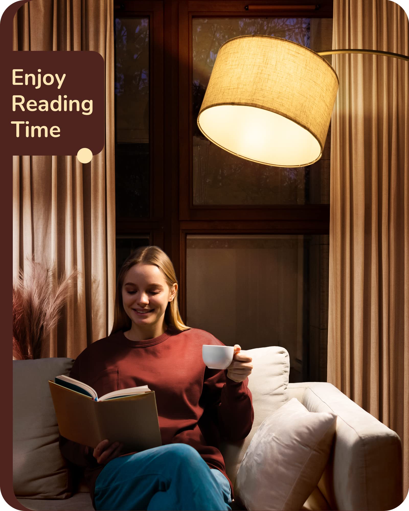 EDISHINE Gold Arched Floor Lamp, Mid Century Modern, Dimmable Bulb, 78.3in, Model HLFL04X