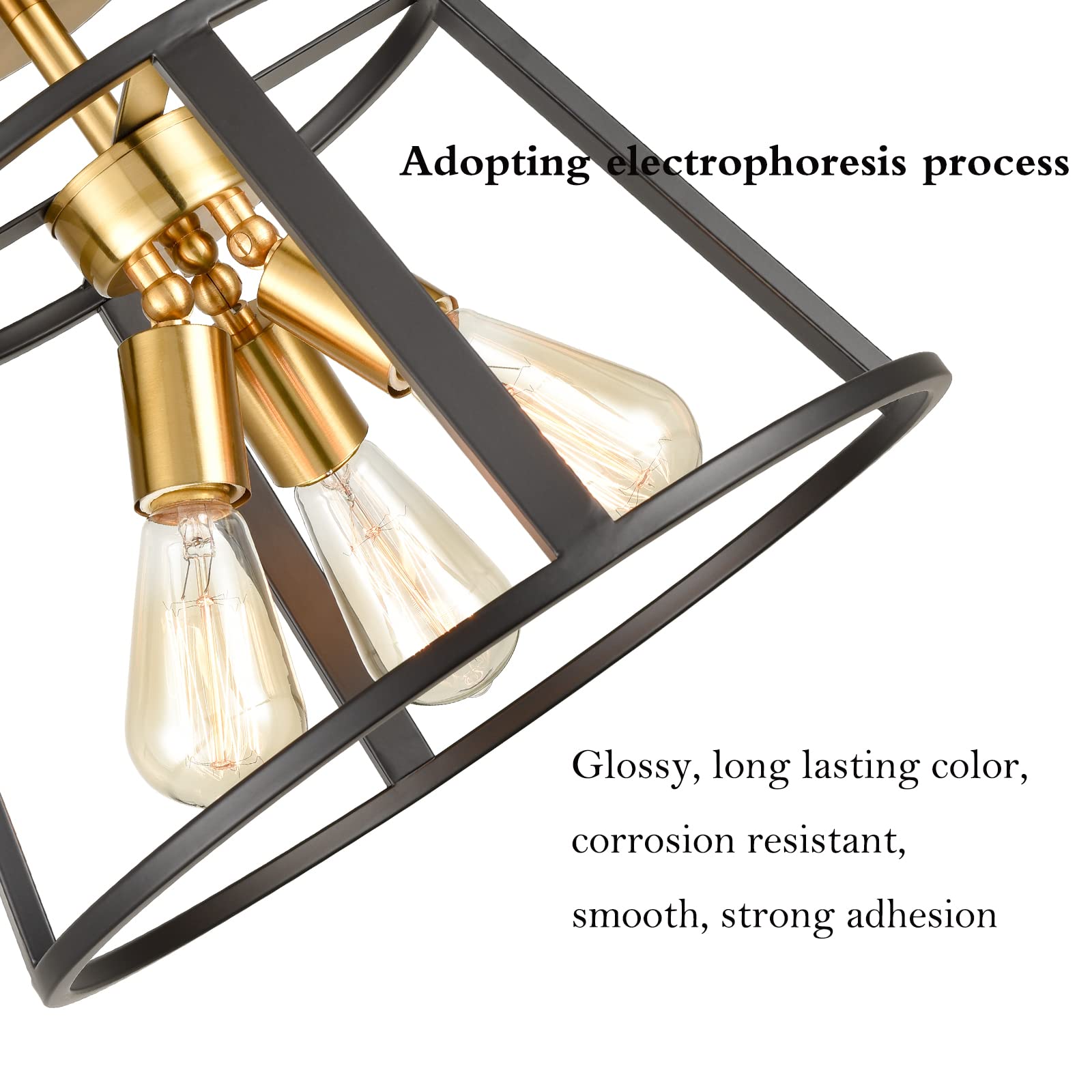 Hydelite 3-Light Farmhouse Semi Flush Mount Ceiling Light - Brass And Black Metal Fixture