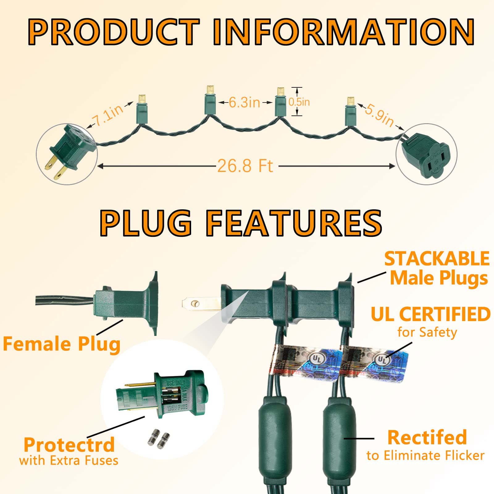 Wominoy 25Ft 50 Counts Warm White Led Christmas Lights - Commercial Grade White Christmas Lights Outdoor Waterproof, Led String Lights Indoor 5Mm Wide Angle Green Wire, Xmas Tree Lights, Ip:65, Ul