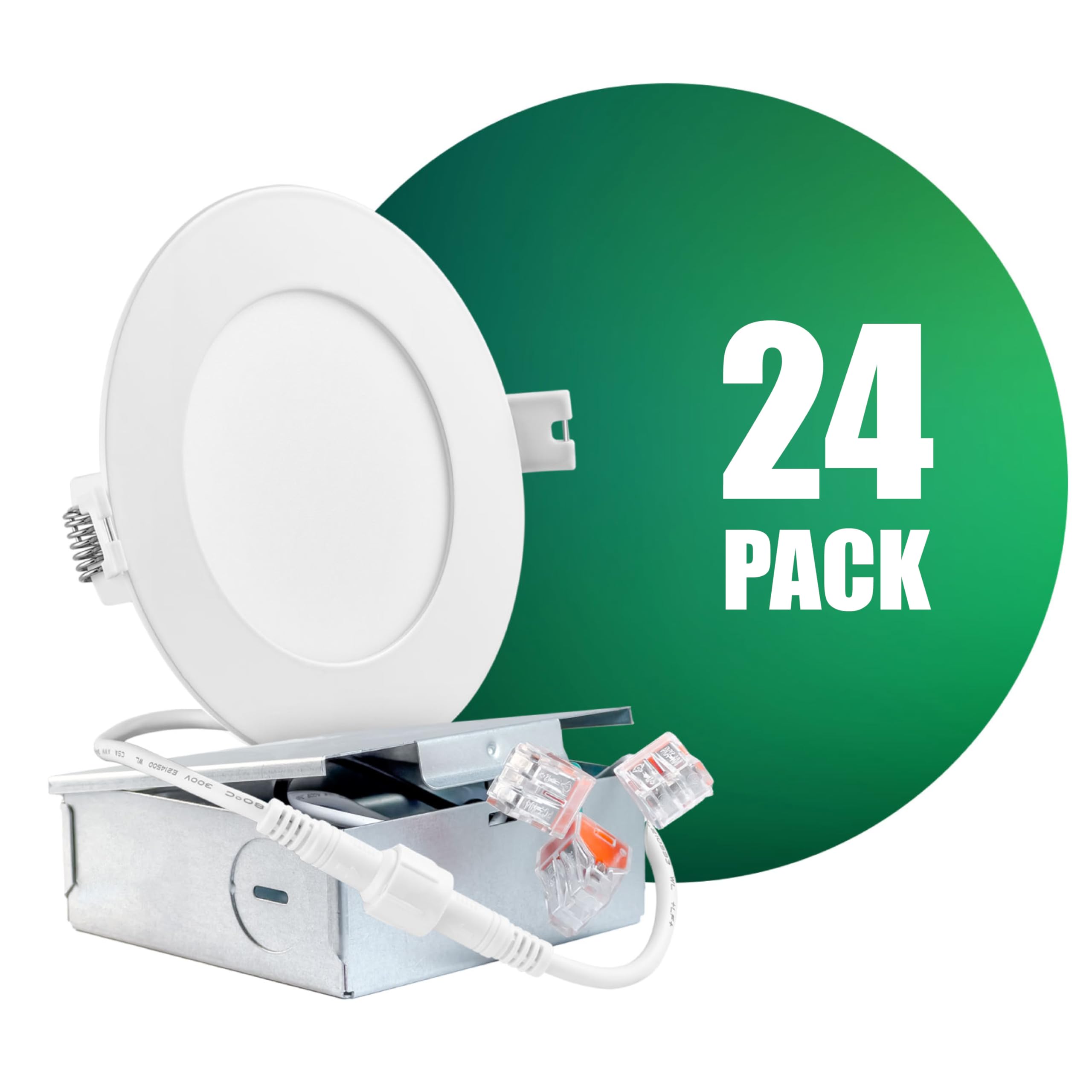 Qplus 24 Pack 4-Inch Ultra Thin Led Recessed Light With Junction Box, 3000K Warm White, Dimmable, Ic Rated, 10W = 75W, 750 Lumens, Etl, Energy Star, Csa Approved