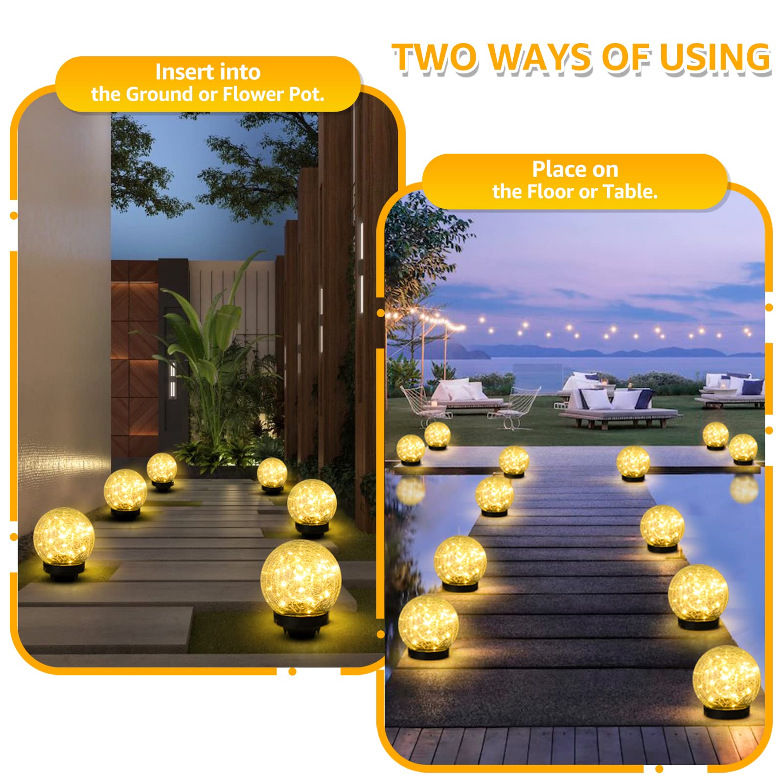 ASOMST 2-Pack Solar Garden Lights,  ed Glass Ball, Waterproof, Warm White, Model OKDMX-NSMJ-2-001