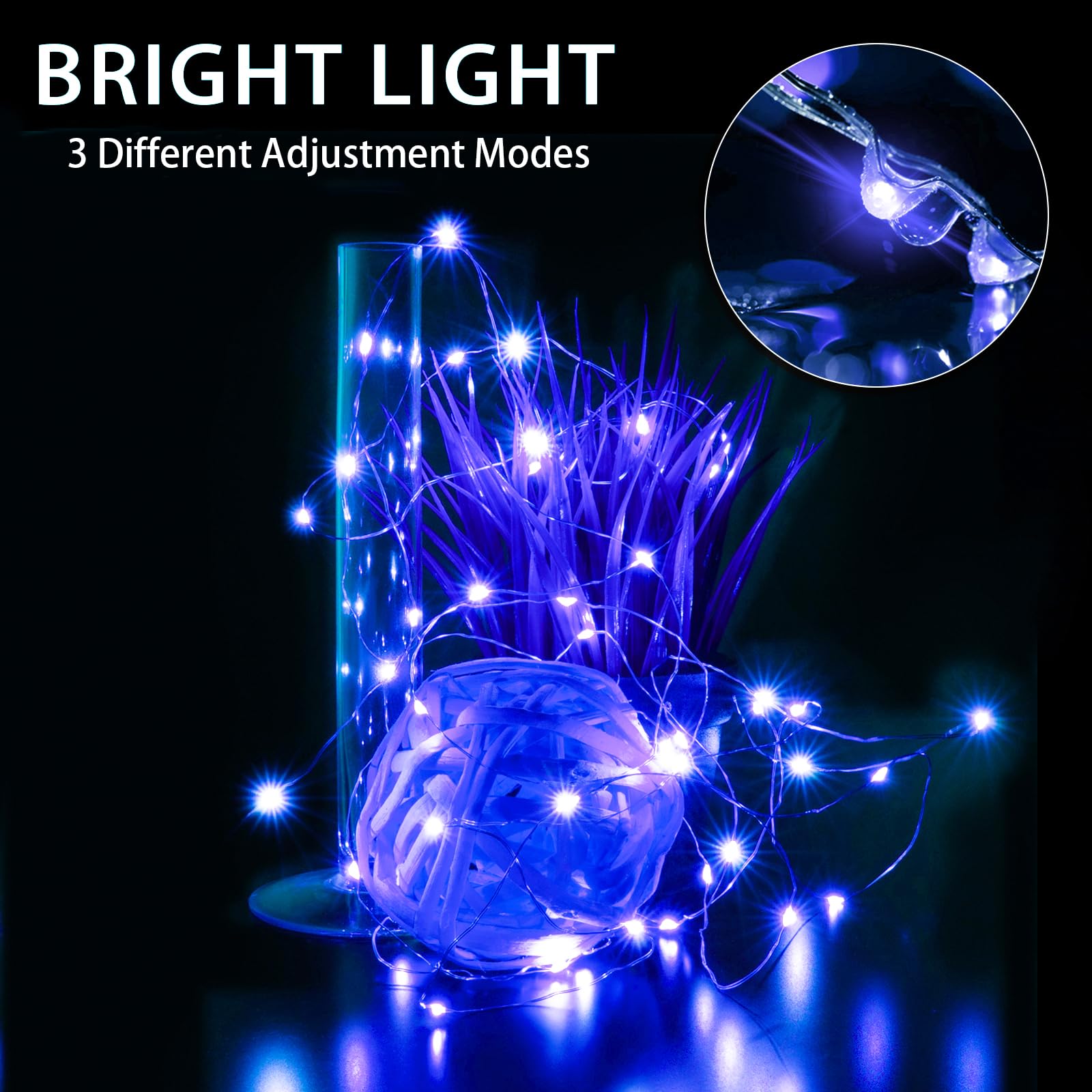 chzk 24 Pack Blue Fairy Lights, 7ft 20 LED Battery Operated Mini String Lights, Copper Wire, Christmas Halloween Decorations