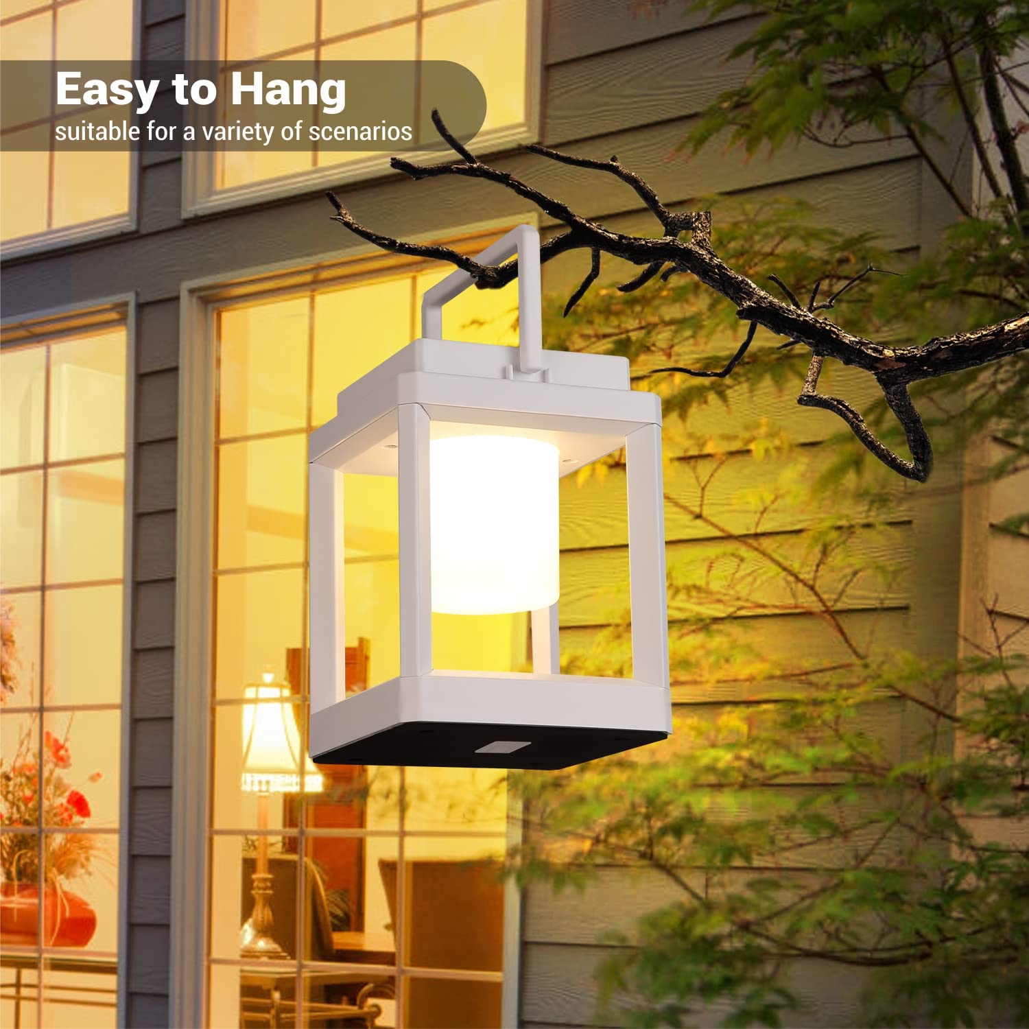 LETRY Outdoor Table Lamp, Portable Solar Lantern, IP44 Waterproof, Touch Control, LED, Square, Black, Model LE07