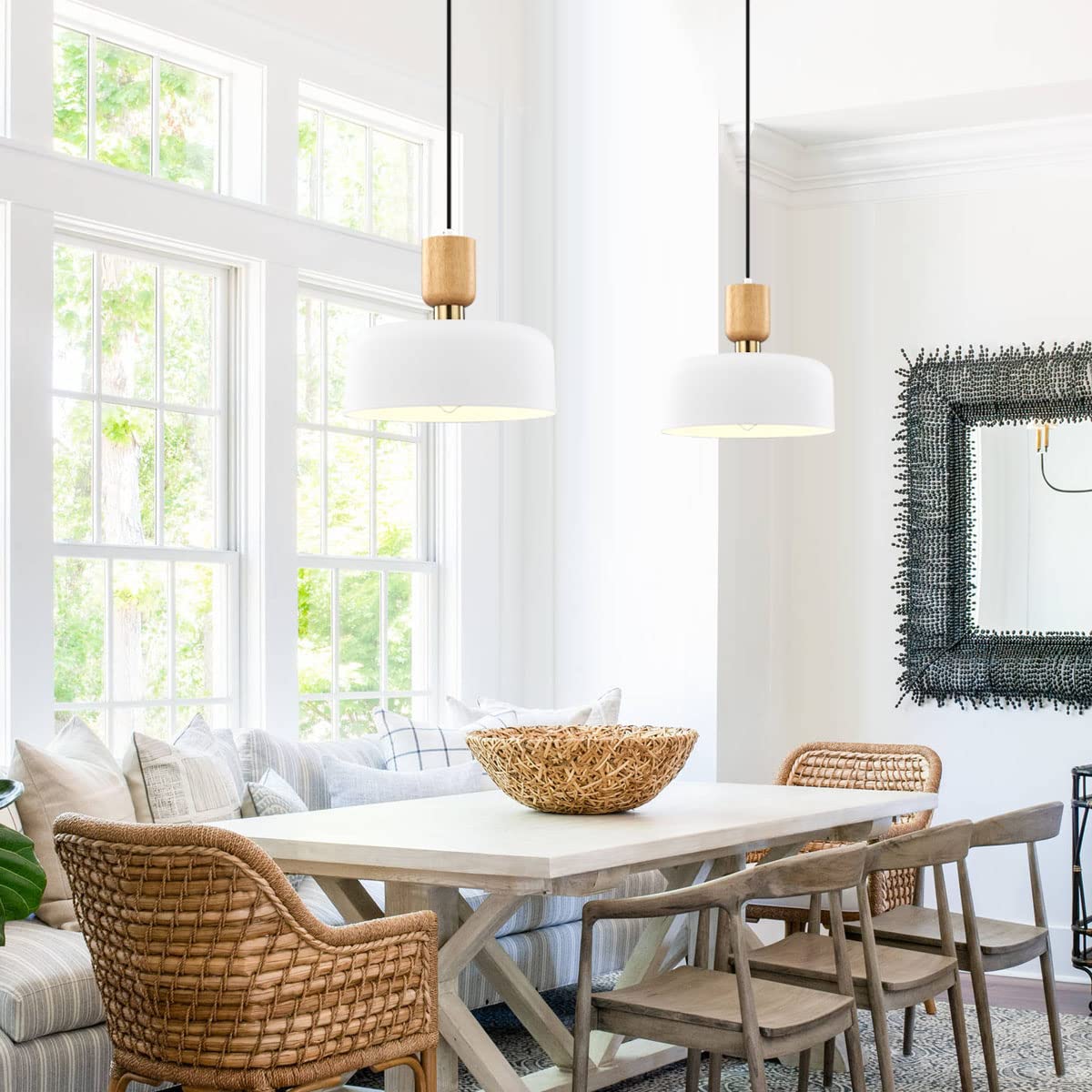 Tehenoo Modern Pendant Lighting,12 Inch,Natural Wood And Brass Accent,Adjustable Cord Pendant Light Fixture For Kitchen, Dining