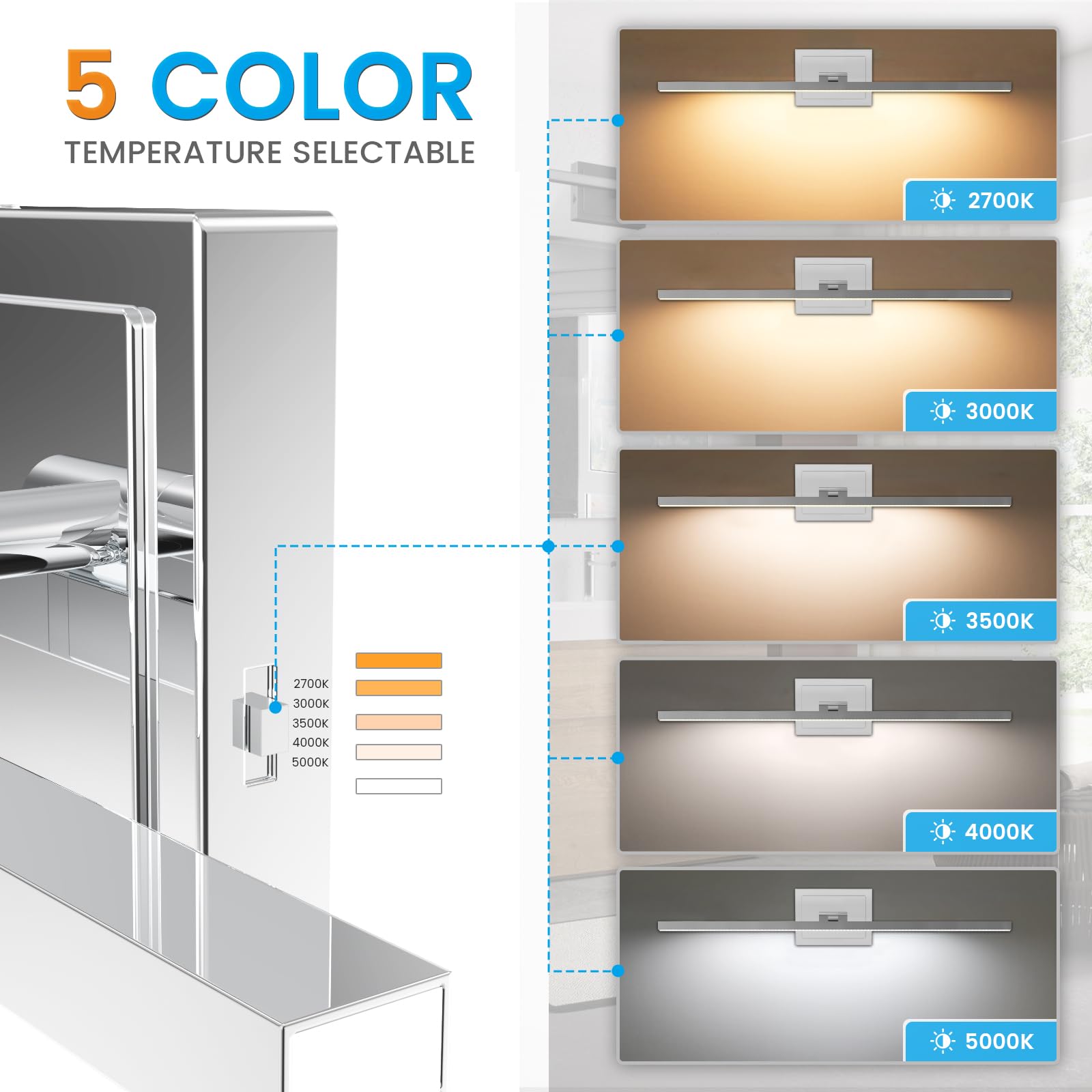 VOLISUN Bathroom Vanity Light Fixture, 31.5 inch, Rotatable, 18W Dimmable LED, Chrome, Model 21322ZM