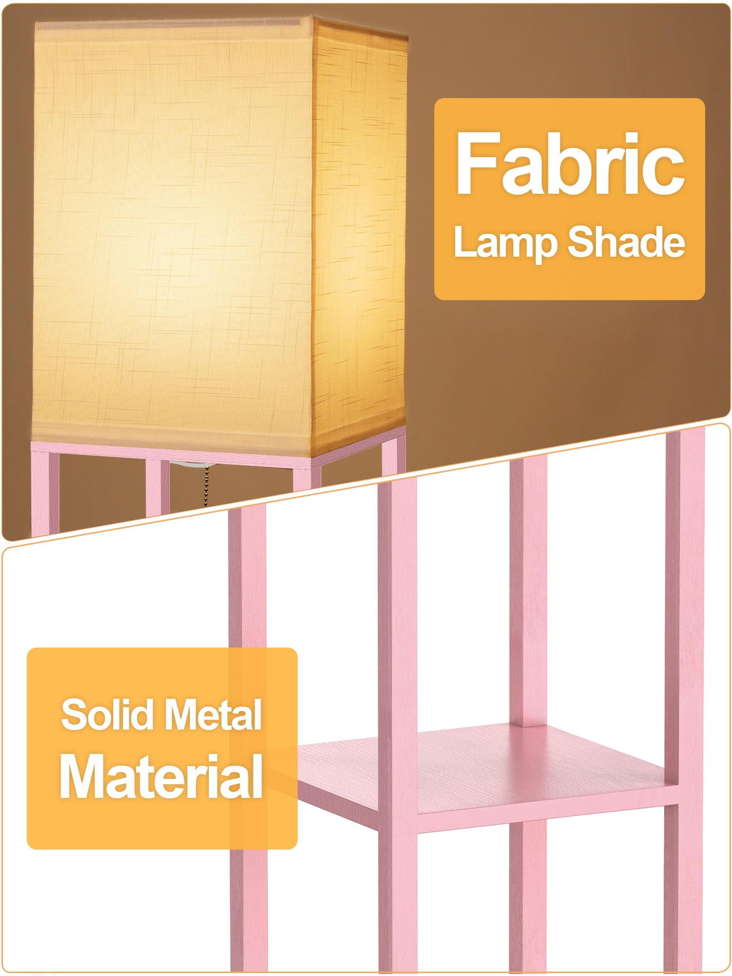 Pink Floor Lamp With Shelves For Living Room, Shelf Floor Lamp With 3 Cct Led Bulb, Corner Display Standing Column Lamp Etagere
