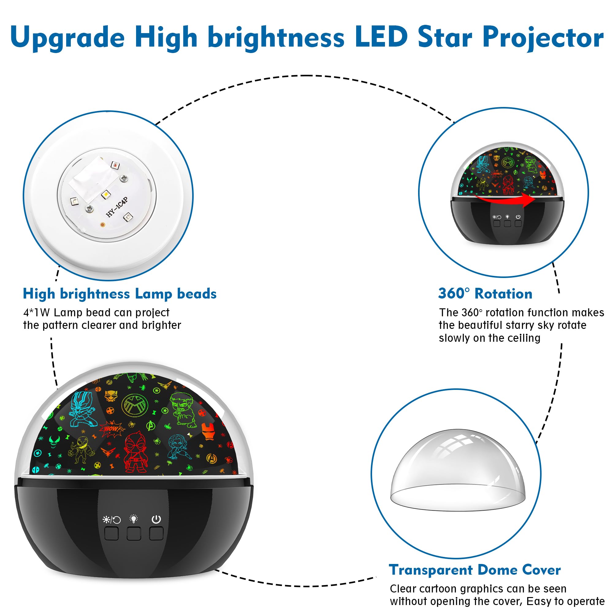 VANSHINIEER Star Projector Night Light, Unicorn Design, 360° Rotation, Pink, Model 012-2352, Ideal for Kids 3-12 Years Old