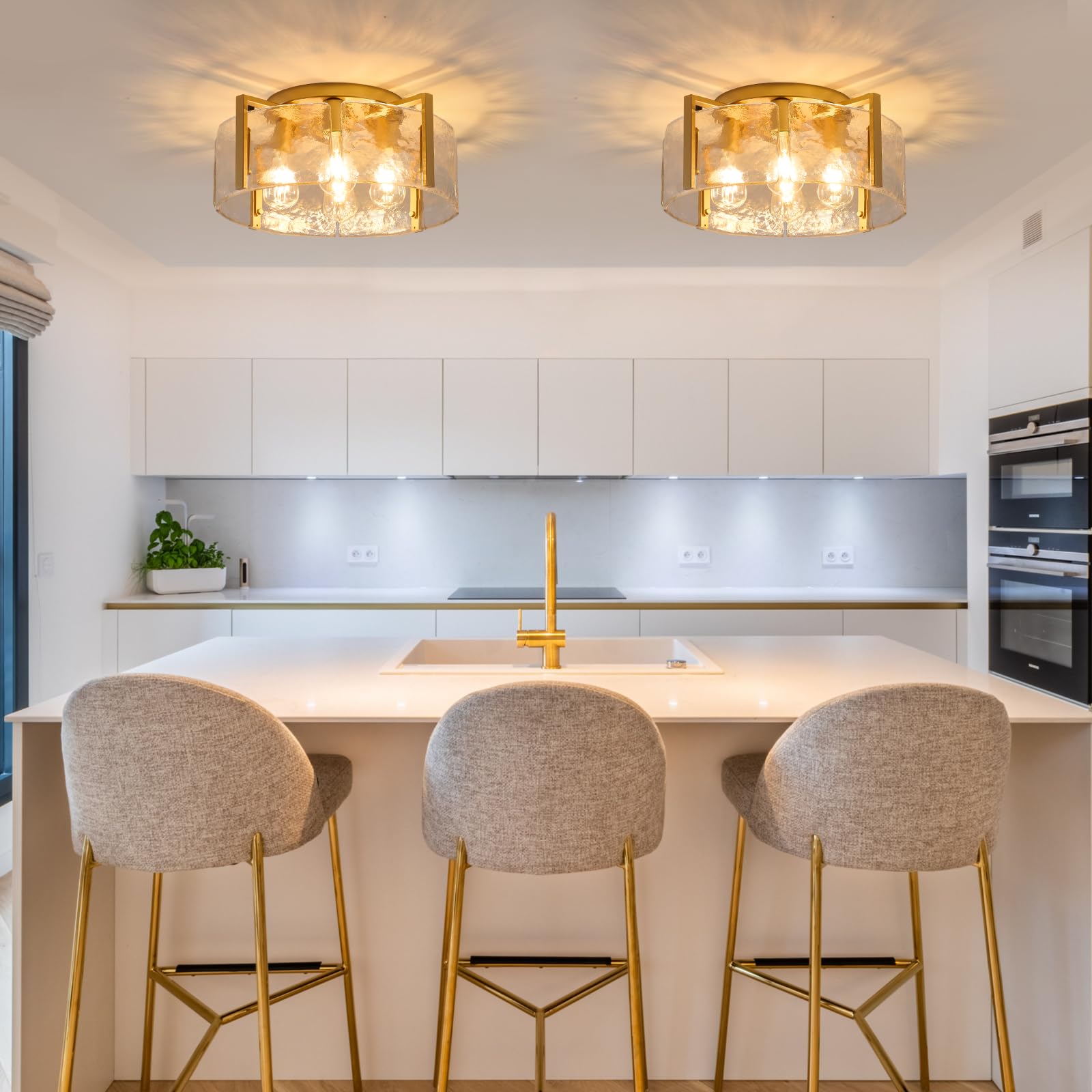 Aklmxcg Semi Flush Mount Ceiling Light Fixture, 4-Light Gold Modern Hallway Light Fixtures Ceiling Mount, Foyer Kitchen Lighting