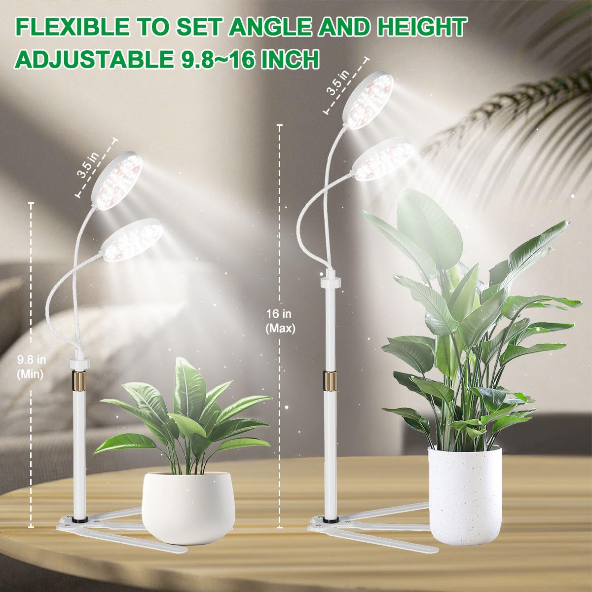 Grow Light Dual Ring 3.5&quot; With Base, 122 Leds 6000K White Full Spectrum Gooseneck Plant Lamp For Indoor Desk Plants, Dimmable & Height Adjustable 9-16&quot;, Timer 4/8/12/18Hrs