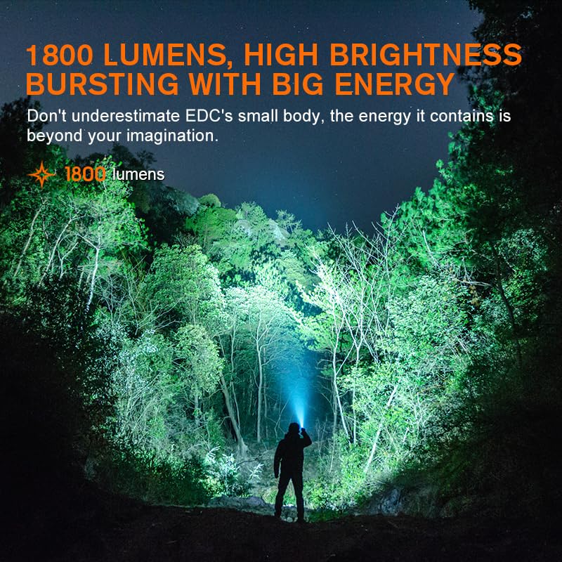 SuperFire Flashlights High Lumens Rechargeable, 1800 Lumens Super Bright Flashlight with Clip, 6 Modes, IP 44 Waterproof Powerfu