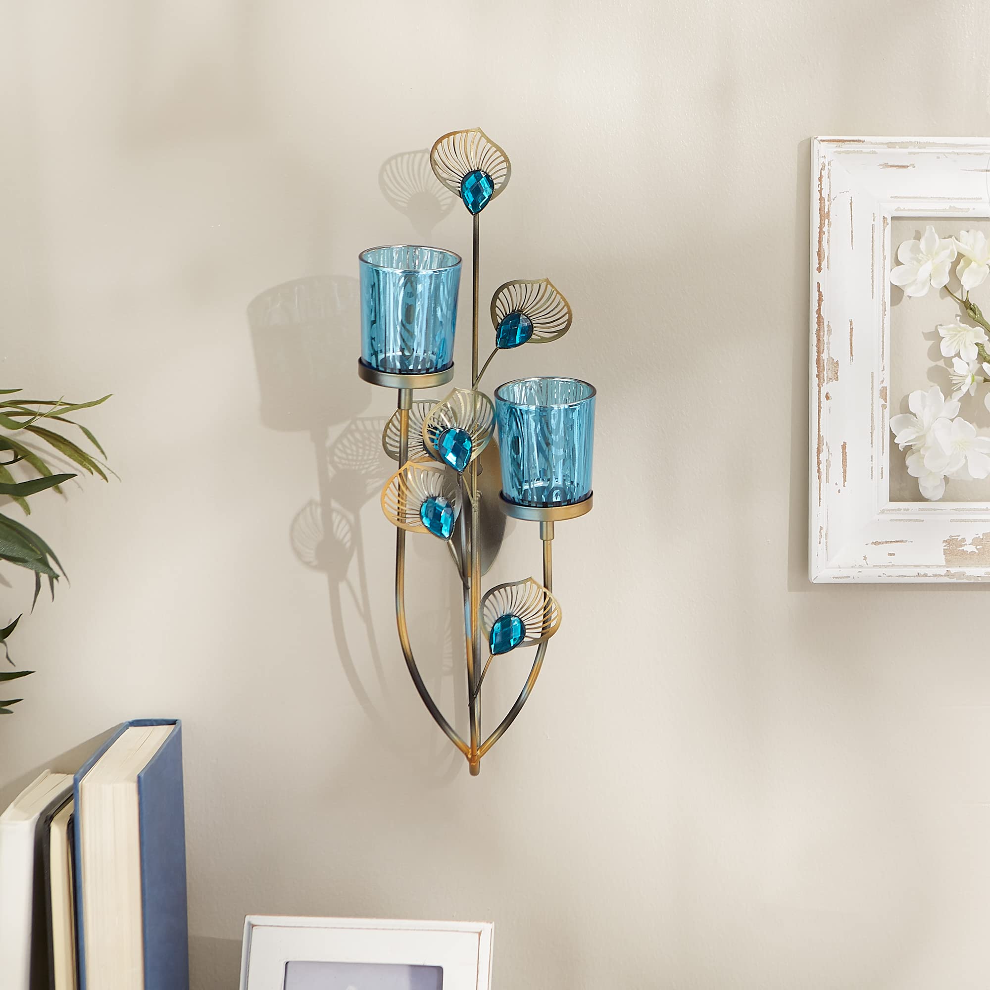 Accent Plus Exotic Peacock Plume Wall Sconce