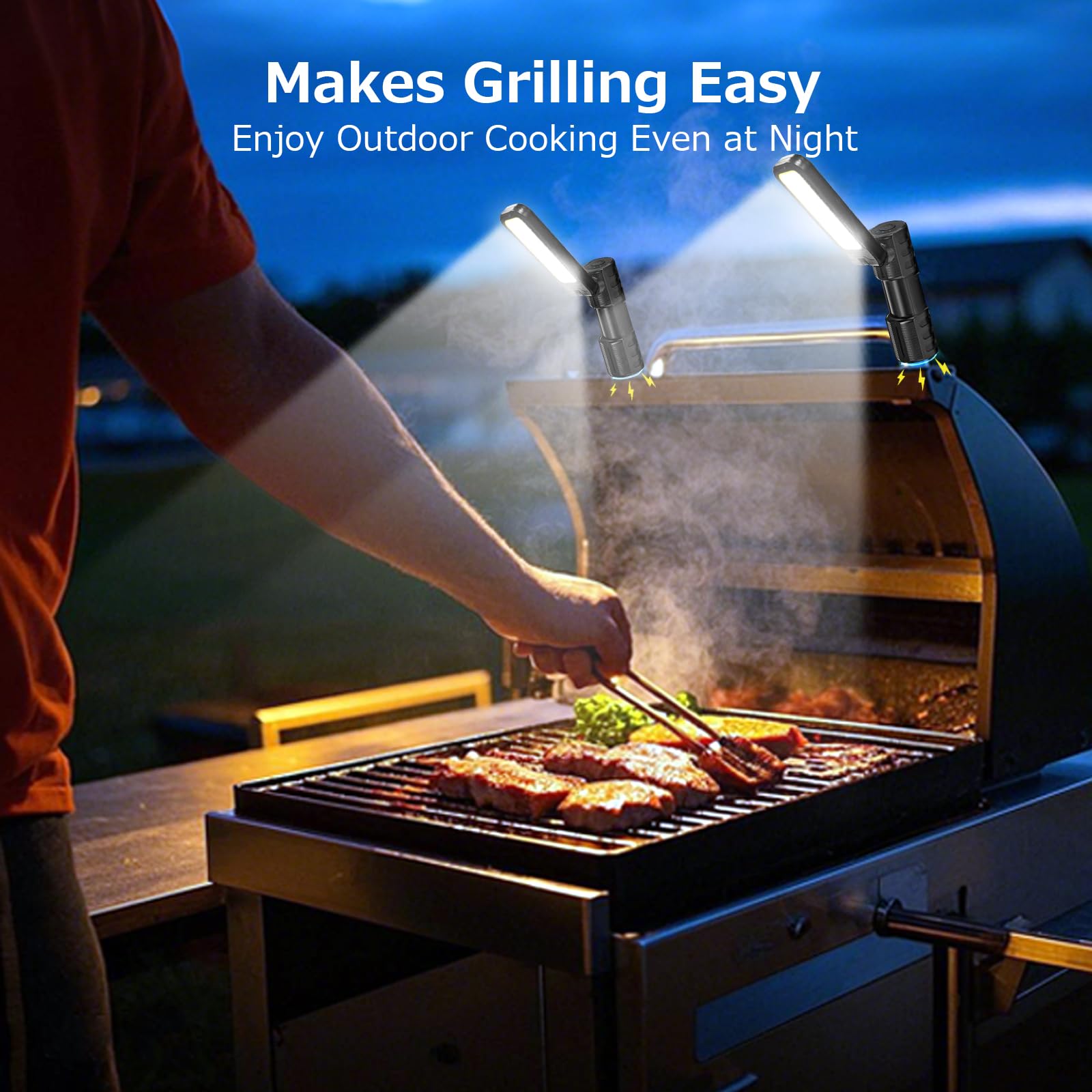 2 Pcs Rechargeable LED Work Light BBQ Grilling Accessories with Magnetic Base, 180 Rotate Mechanic Grill Light for Car Repair, E