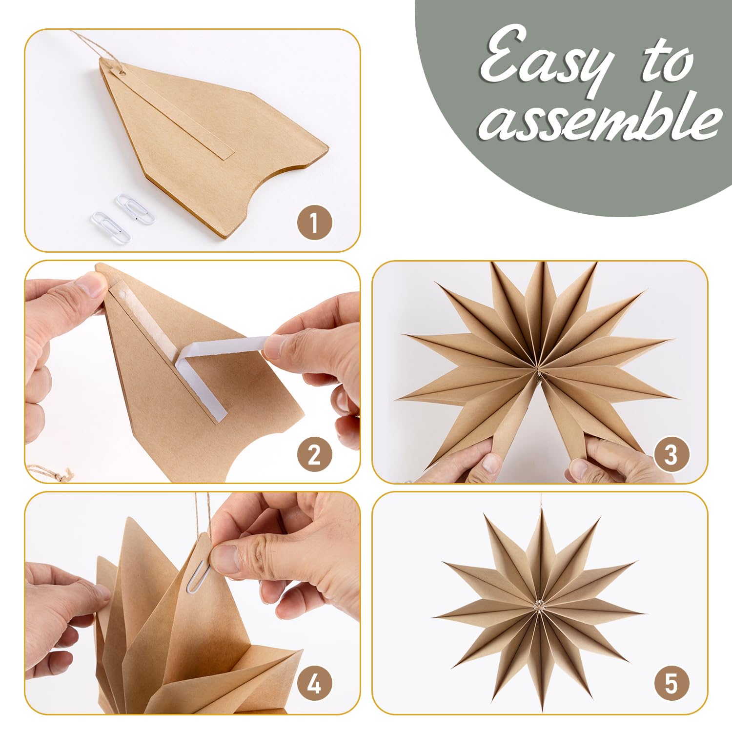 Sunbeauty 3 Pcs 12-Pointed Paper Star Brown Grey White Lanterns 12 Inch Christmas Hanging Lamp Shade Wedding Birthday Christmas