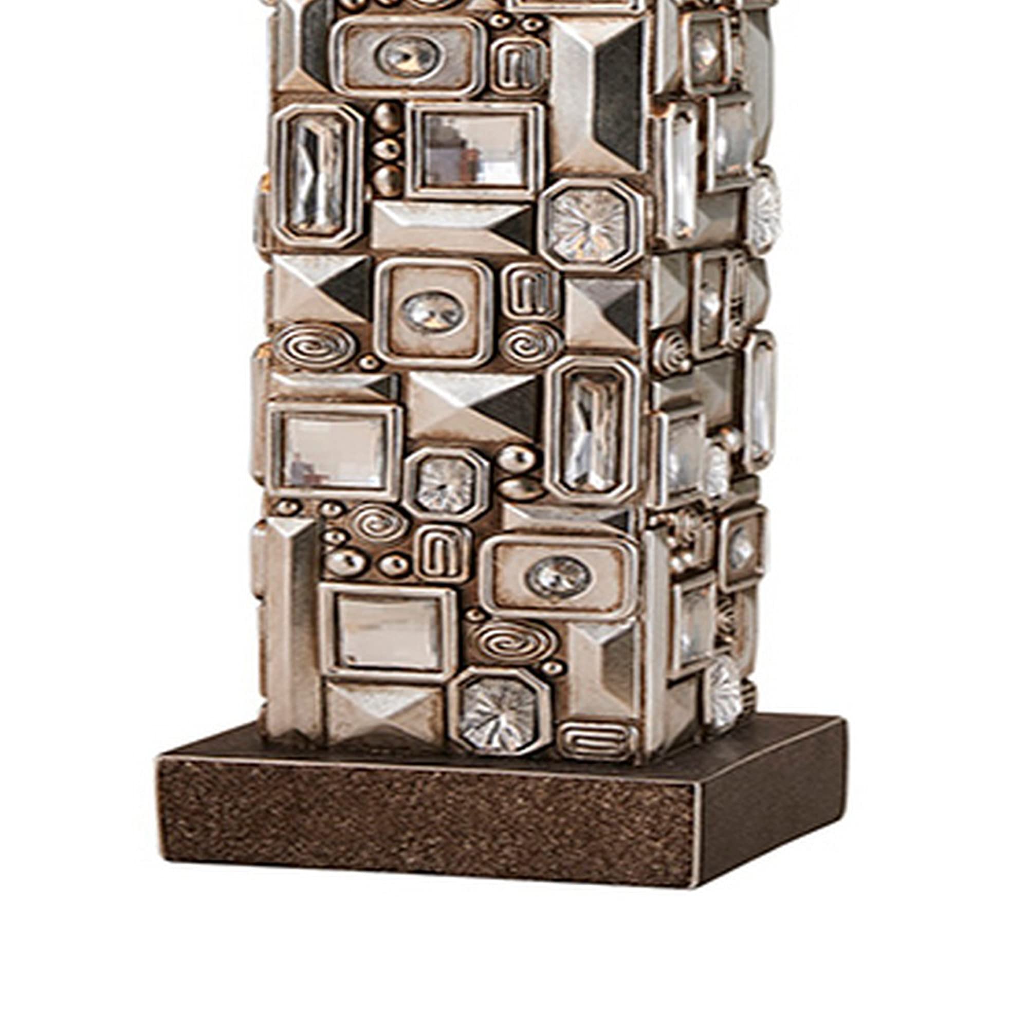 Benjara Table Lamp With Abstract Mirror Block Base, Brown